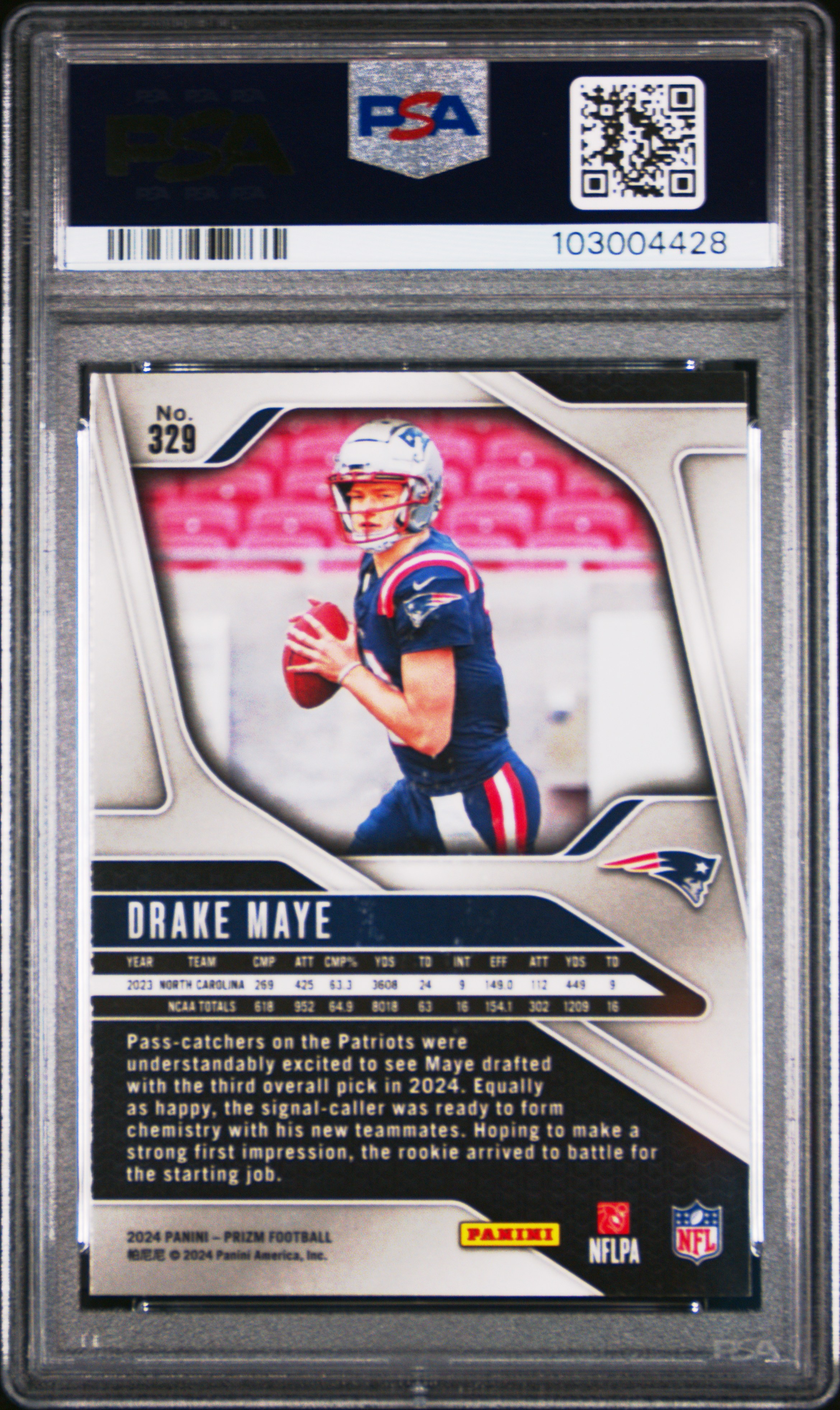 2024 Panini Prizm Drake Maye #329 Gem Mt 10 back