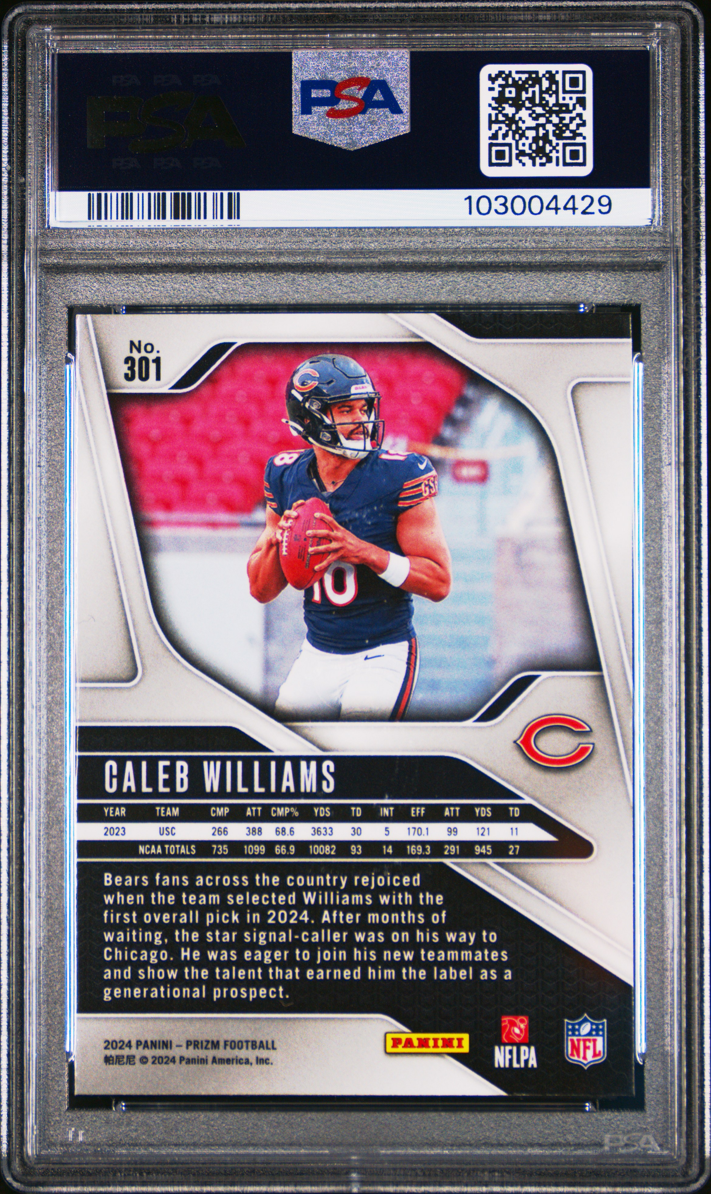 2024 Panini Prizm Caleb Williams #301 Gem Mt 10 back