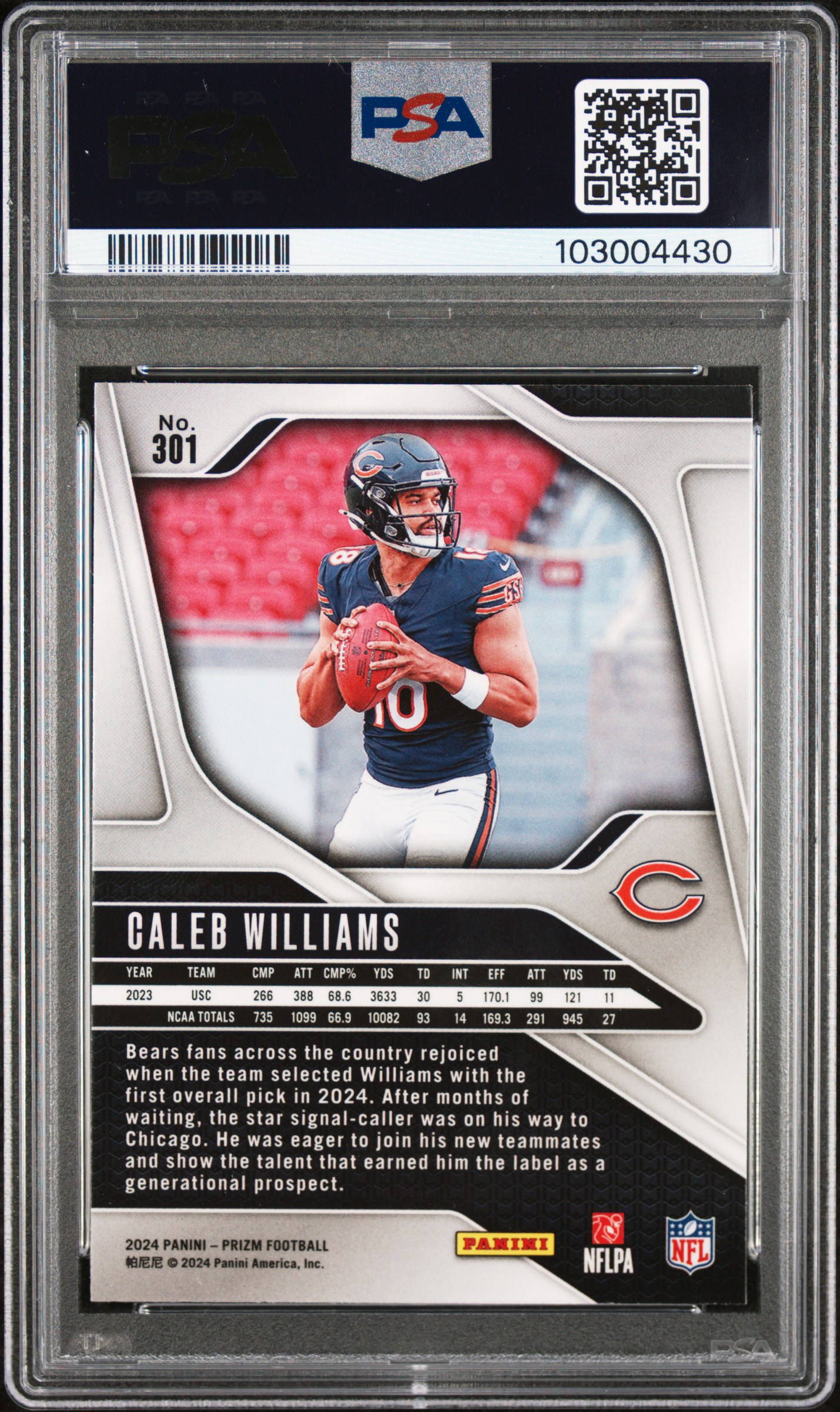 2024 Panini Prizm Caleb Williams #301 Gem Mt 10 back