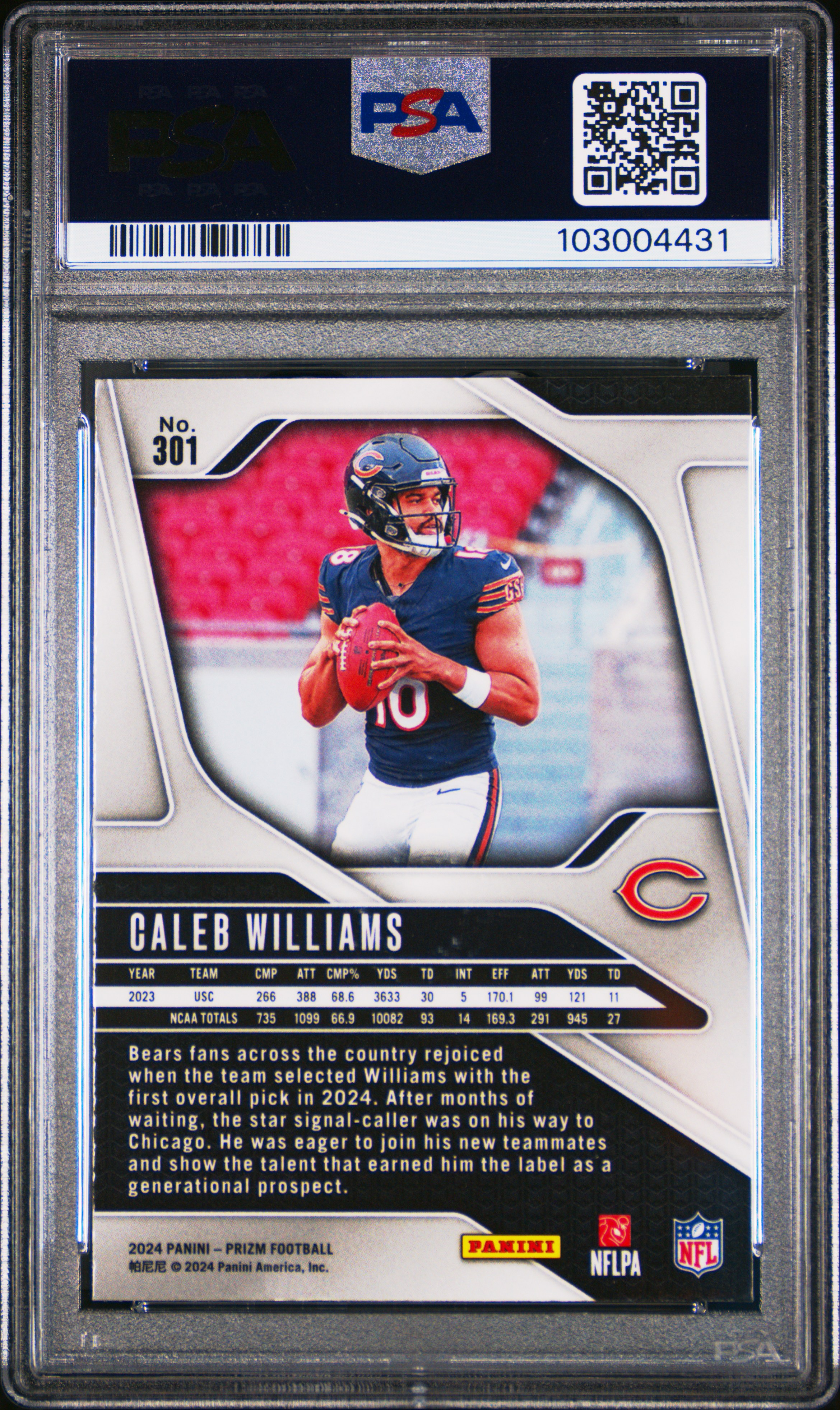 2024 Panini Prizm Caleb Williams #301 Mint 9 back