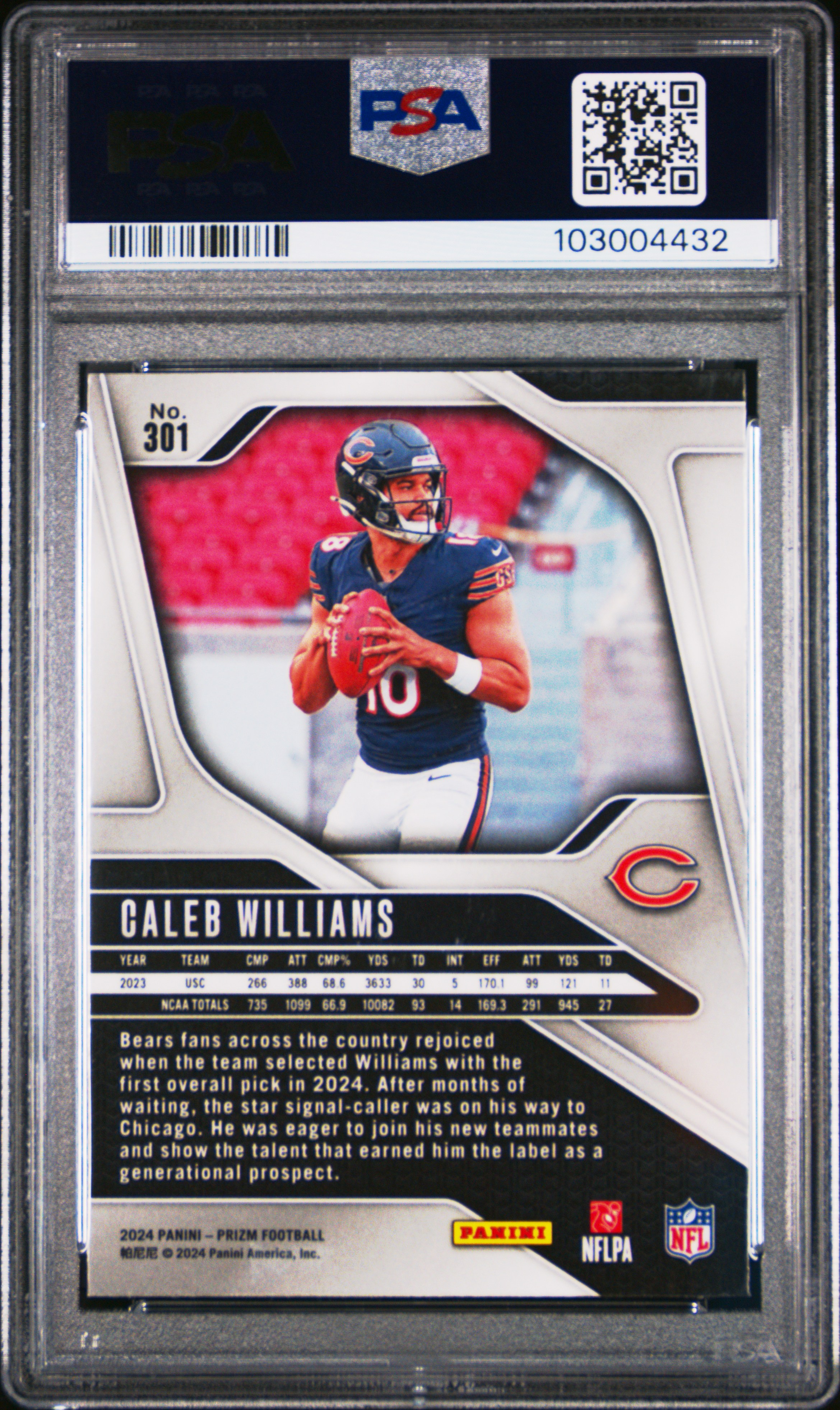 2024 Panini Prizm Caleb Williams #301 Mint 9 back