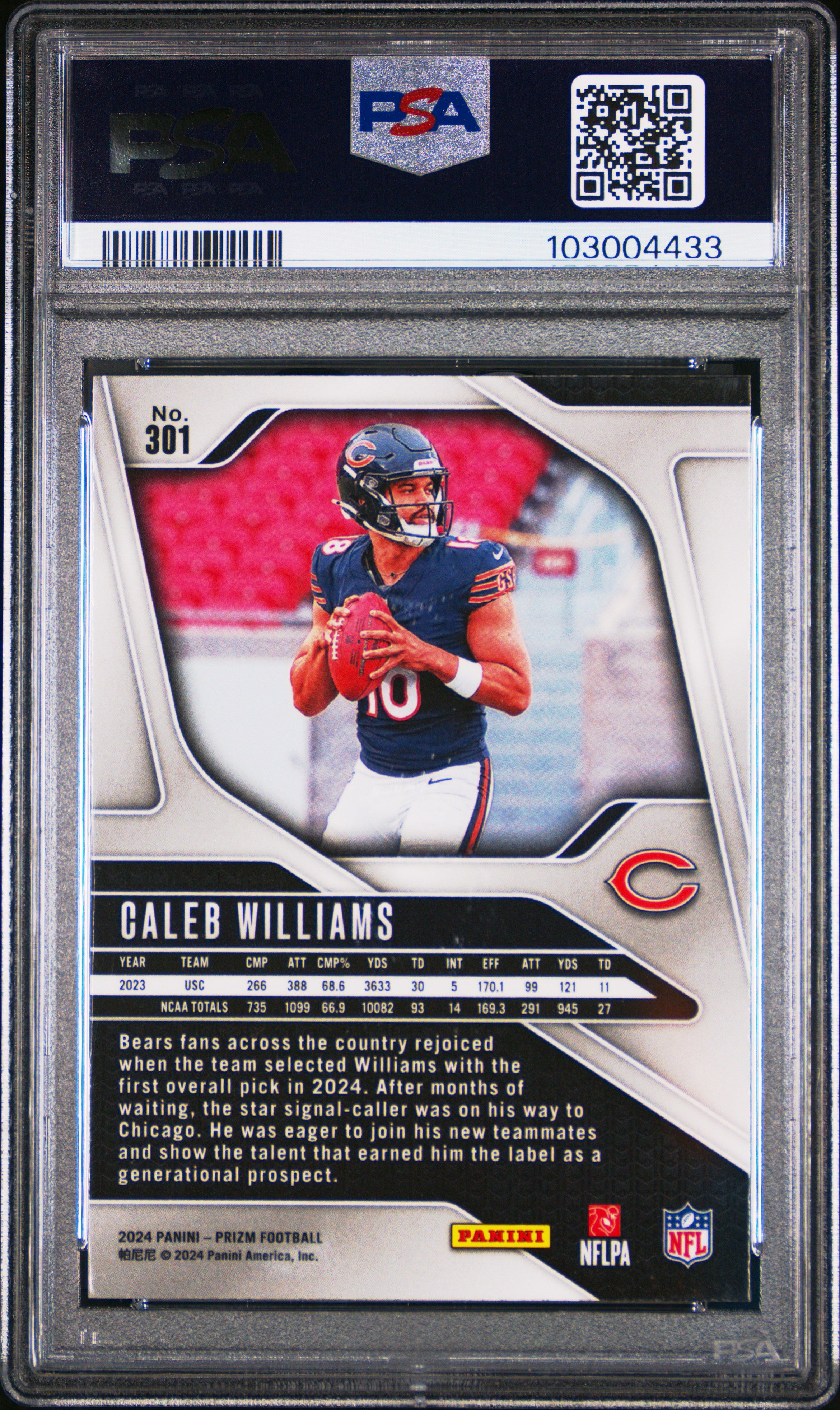 2024 Panini Prizm Caleb Williams #301 Gem Mt 10 back
