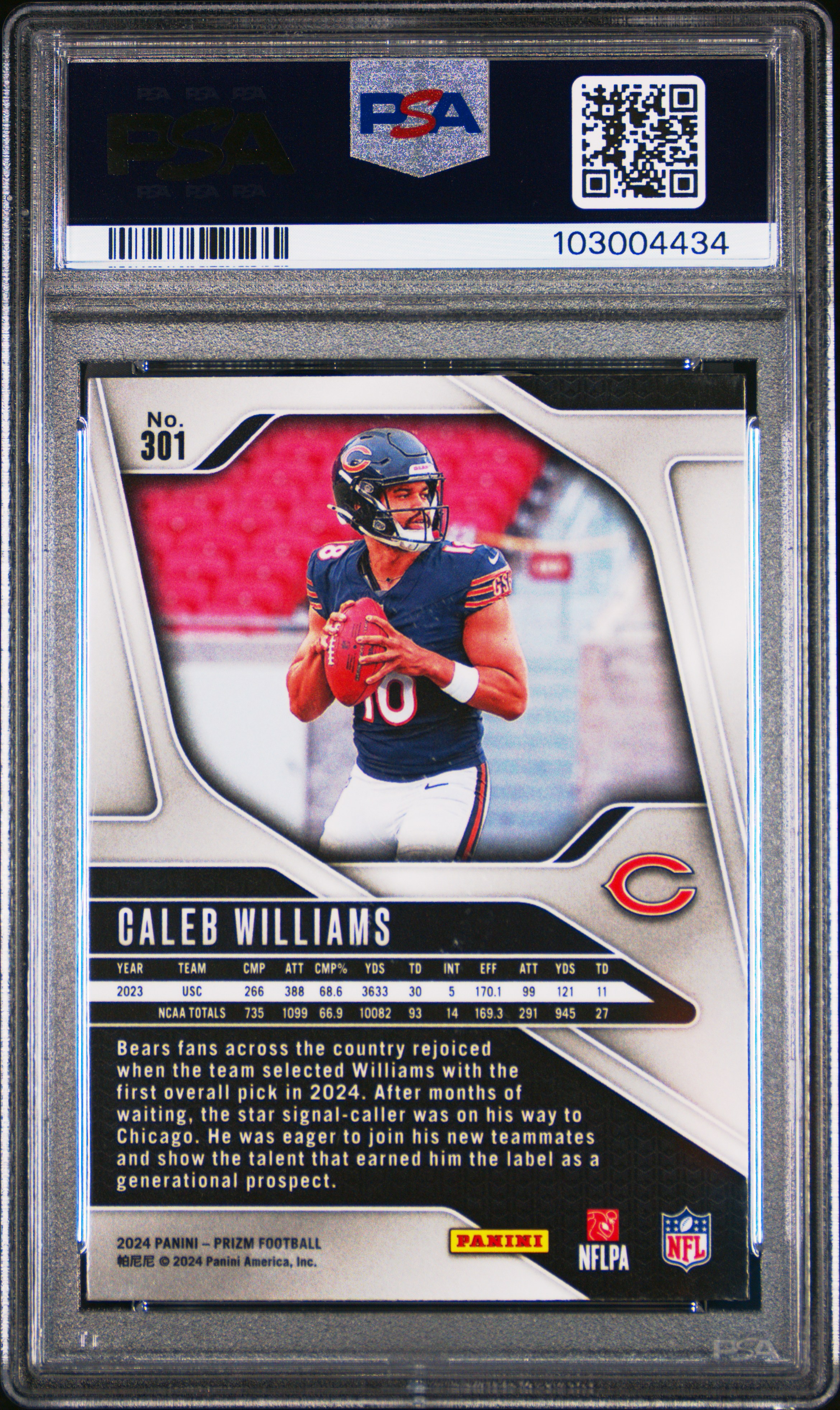 2024 Panini Prizm Caleb Williams #301 Mint 9 back