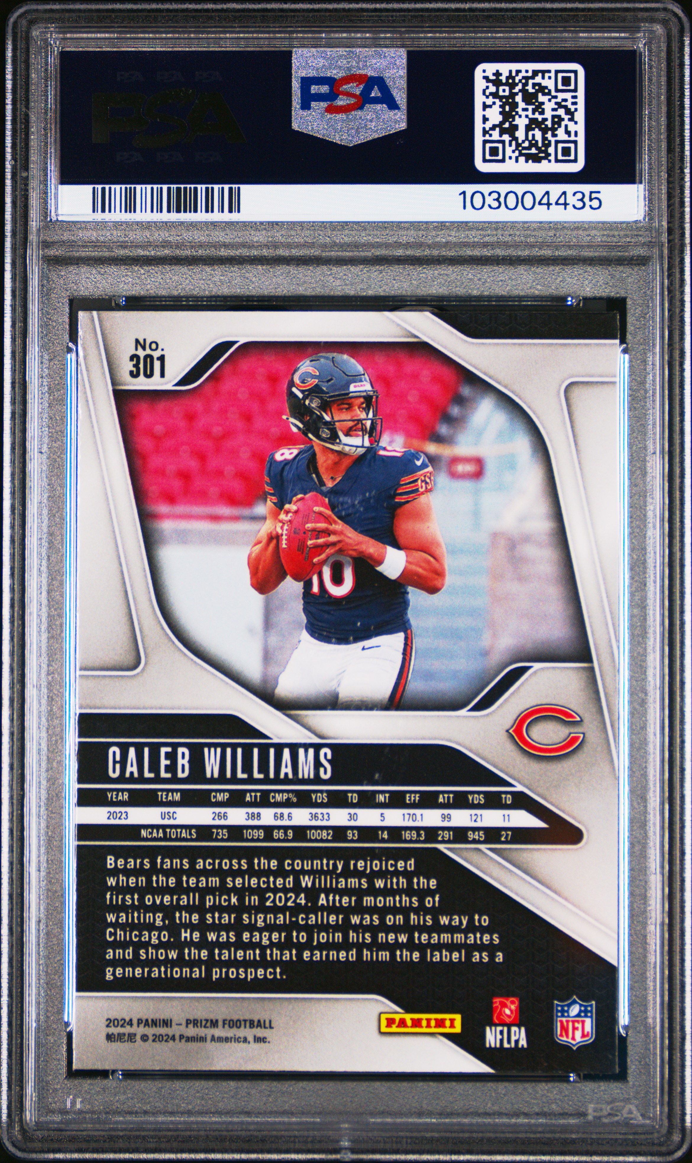 2024 Panini Prizm Caleb Williams #301 Gem Mt 10 back