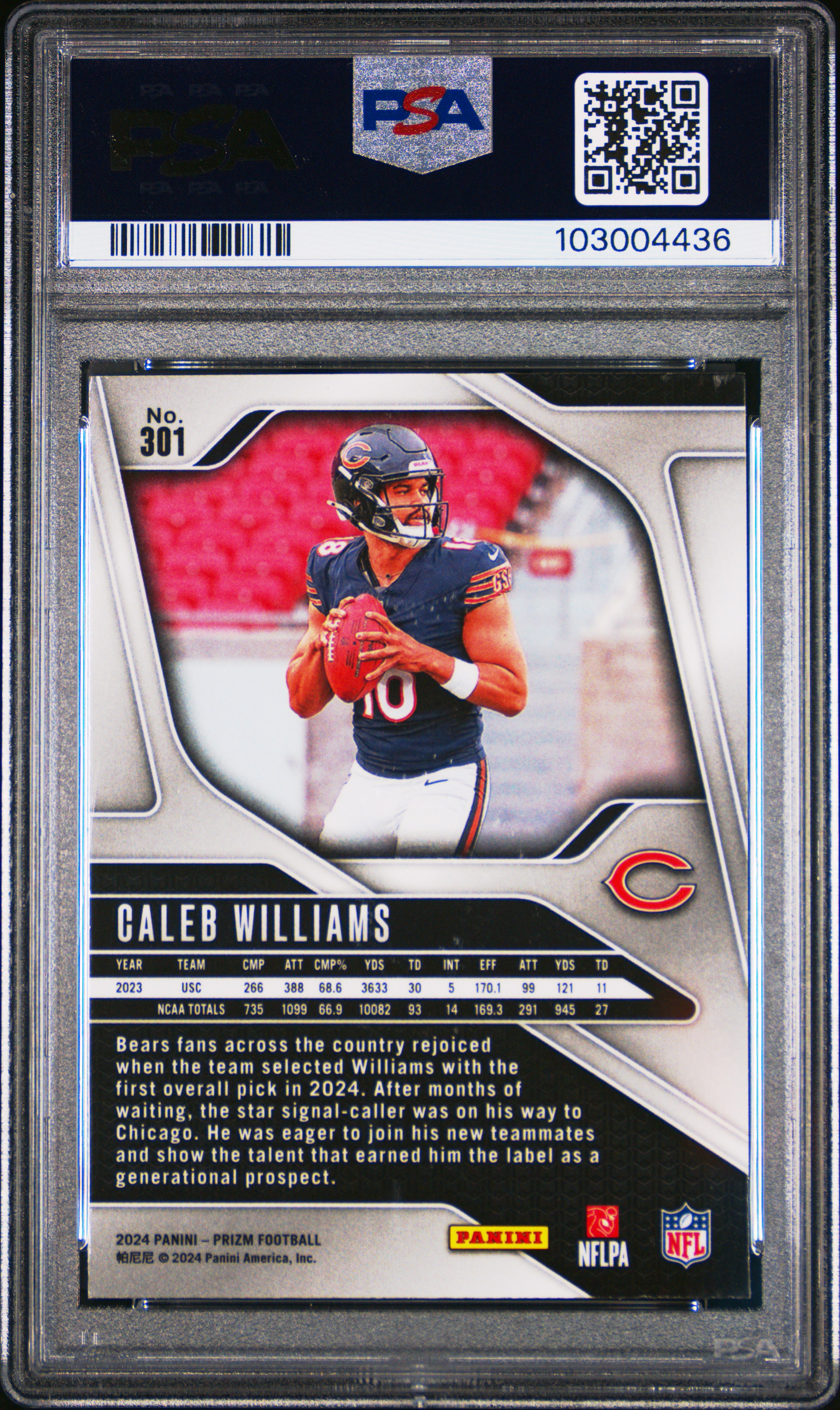 2024 Panini Prizm Caleb Williams #301 Mint 9 back