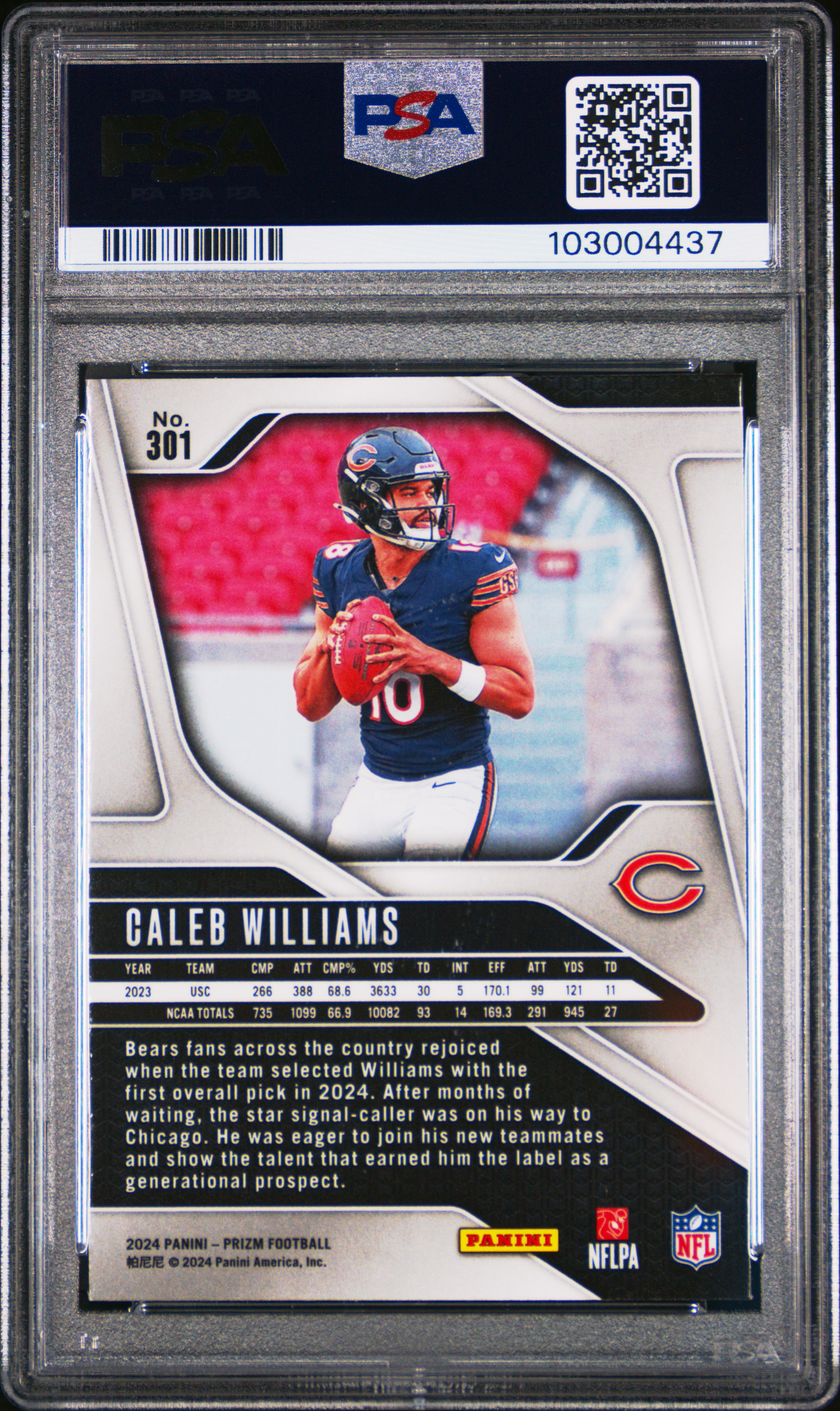 2024 Panini Prizm Caleb Williams #301 Mint 9 back