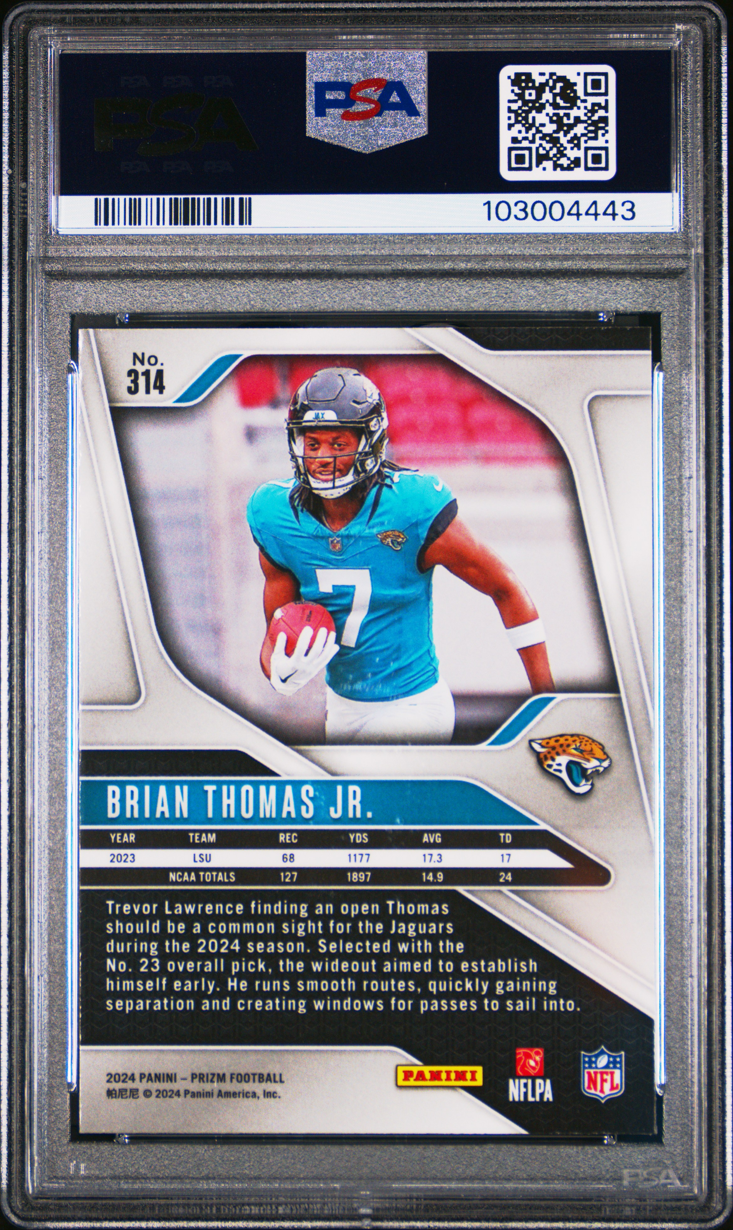 2024 Panini Prizm Brian Thomas Jr. #314 Gem Mt 10 back