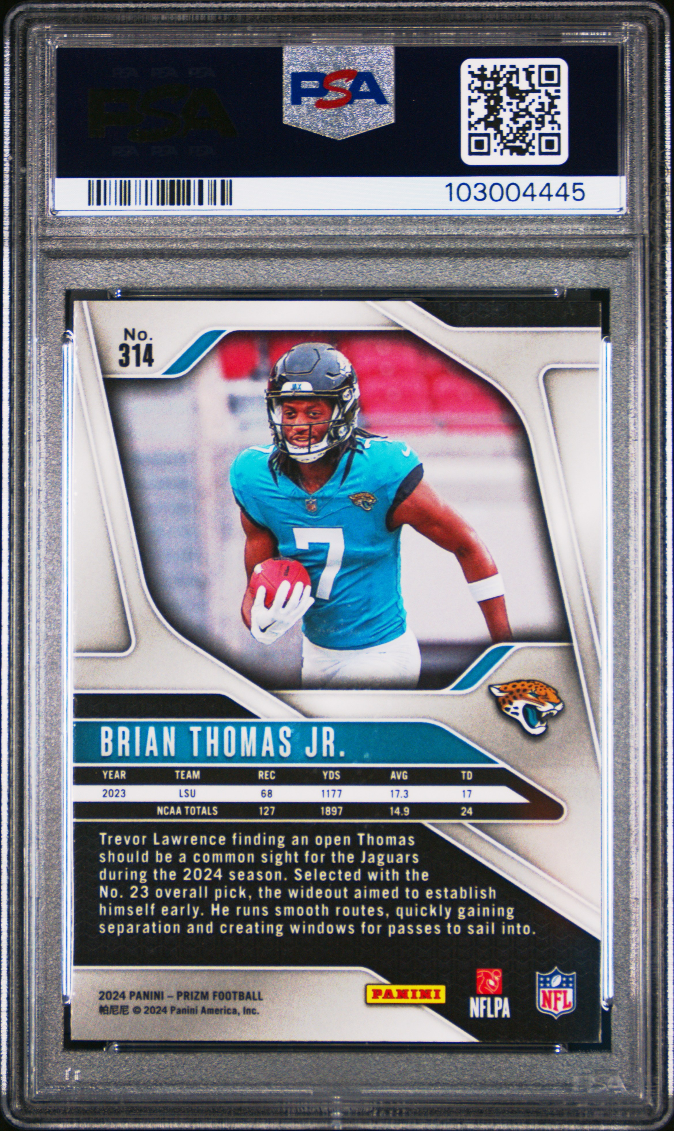 2024 Panini Prizm Brian Thomas Jr. #314 Gem Mt 10 back