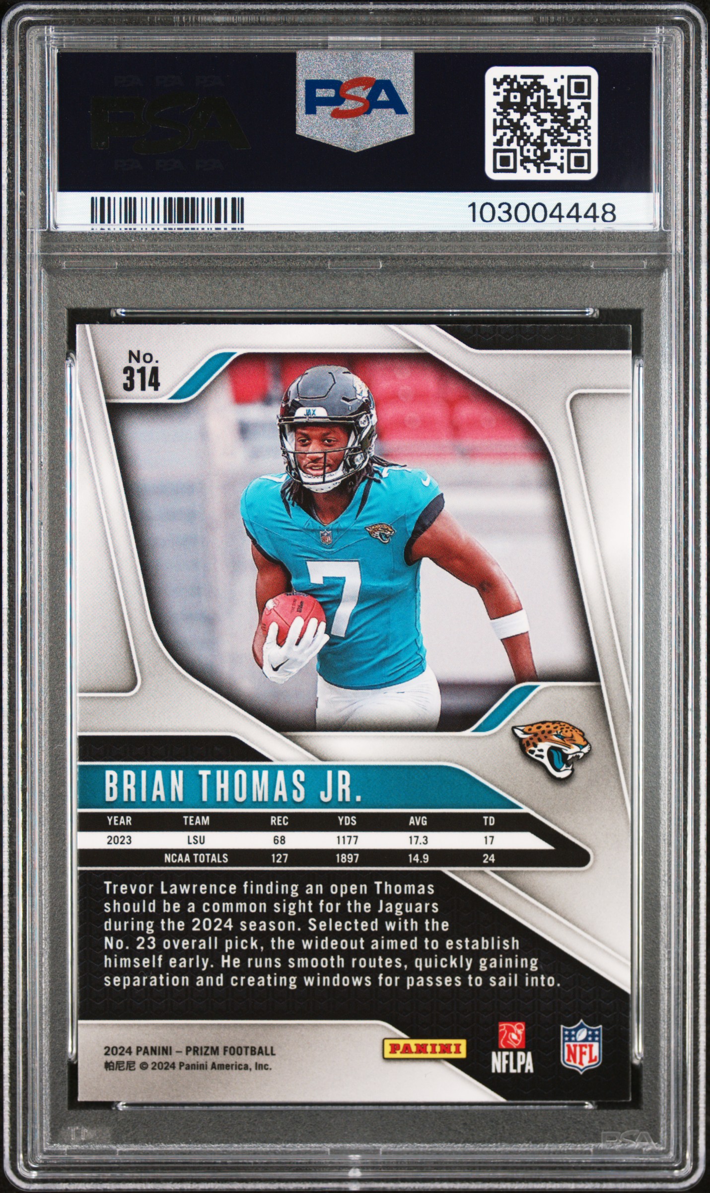 2024 Panini Prizm Brian Thomas Jr. #314 Gem Mt 10 back
