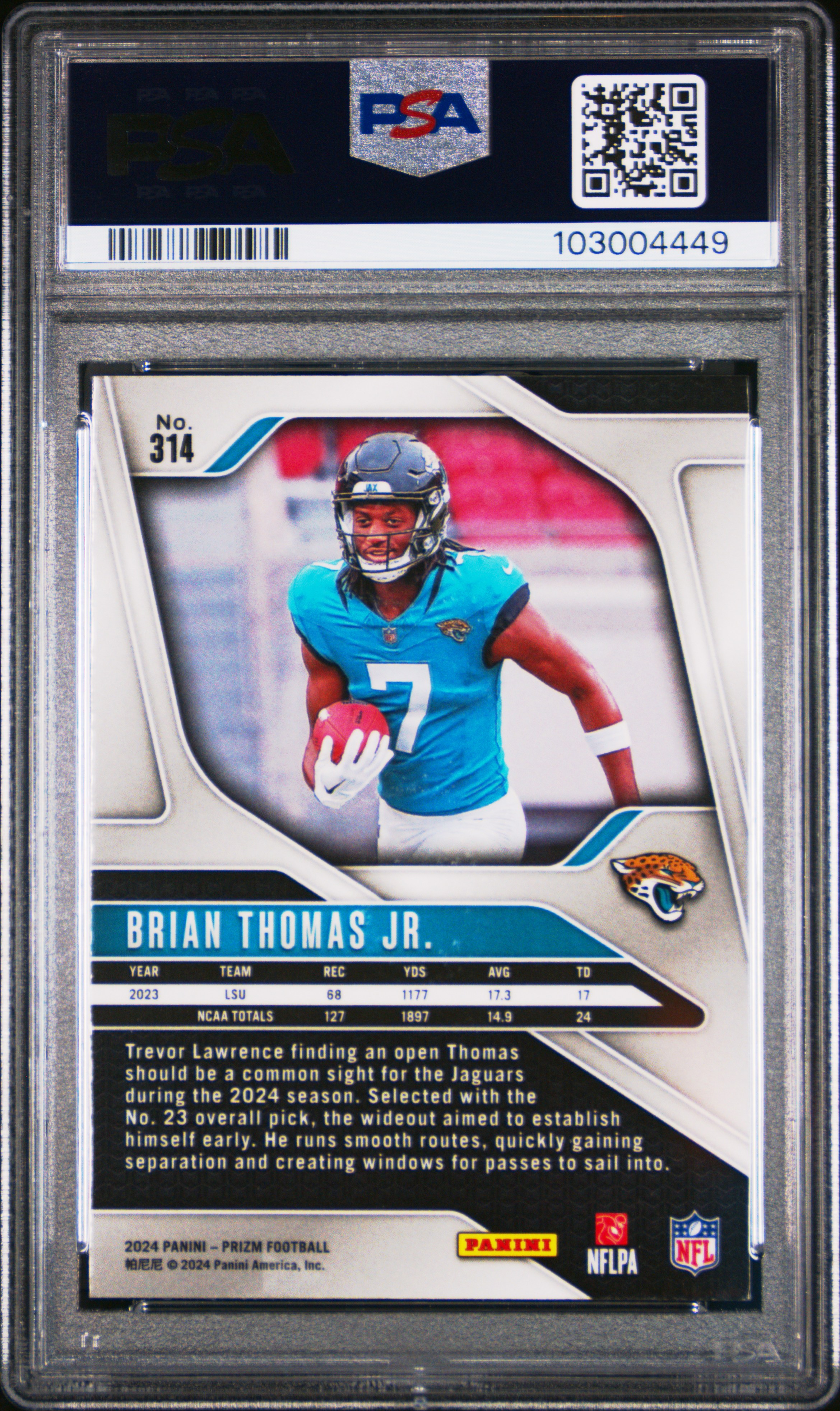 2024 Panini Prizm Brian Thomas Jr. #314 Mint 9 back