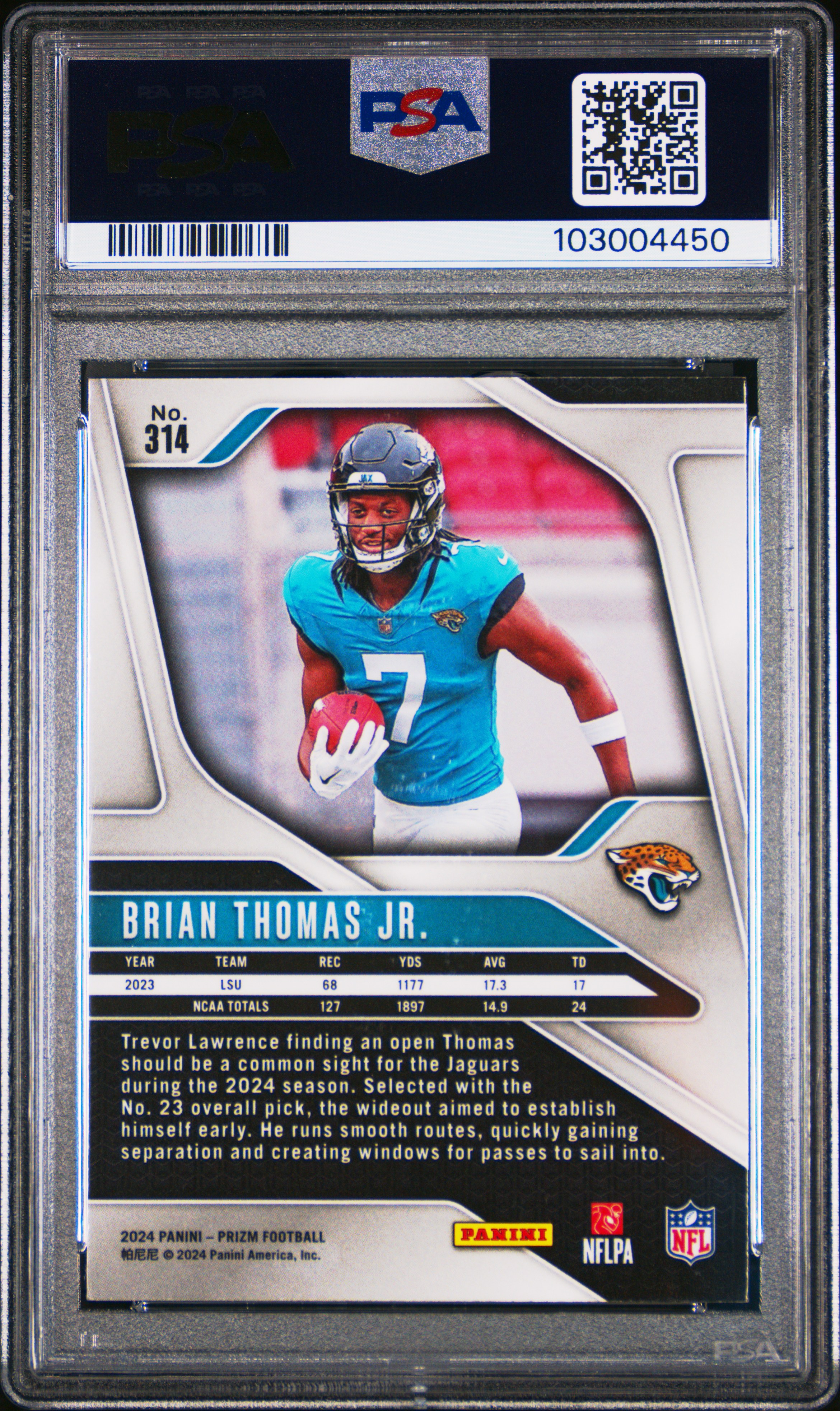2024 Panini Prizm Brian Thomas Jr. #314 Gem Mt 10 back