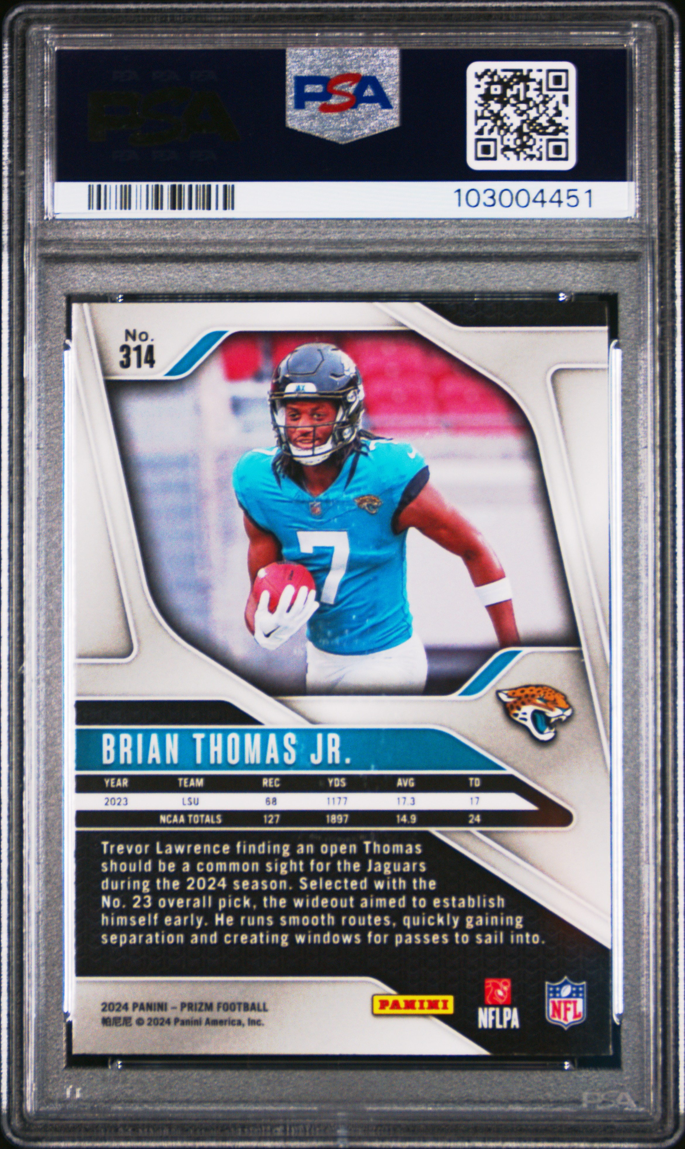 2024 Panini Prizm Brian Thomas Jr. #314 Gem Mt 10 back