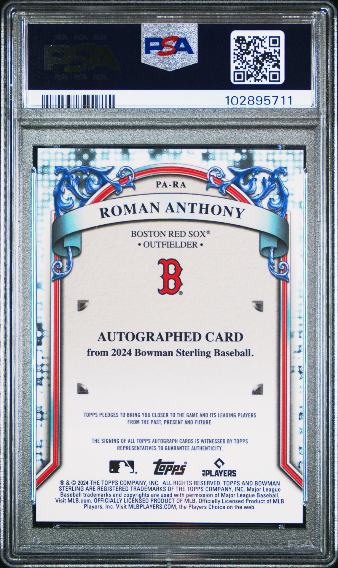 2024 Bowman Sterling Prospect Autographs Roman Anthony #Para Gem Mt 10 back