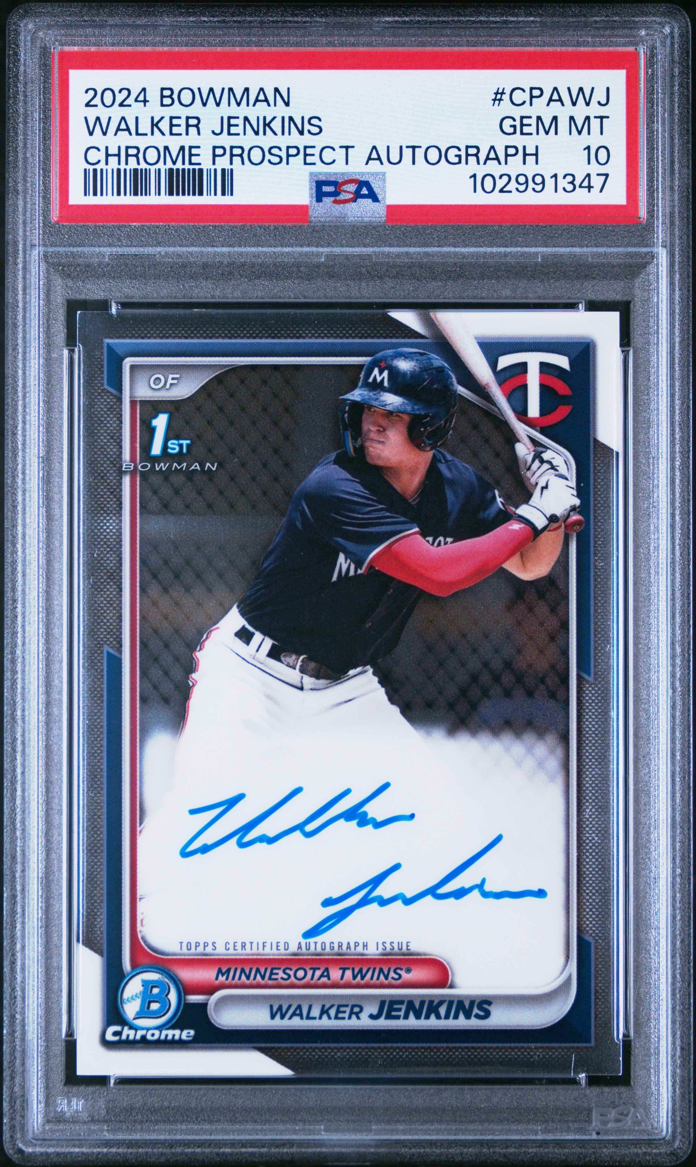 2024 Bowman Chrome Prospect Autographs Walker Jenkins #Cpawj Gem Mt 10 front