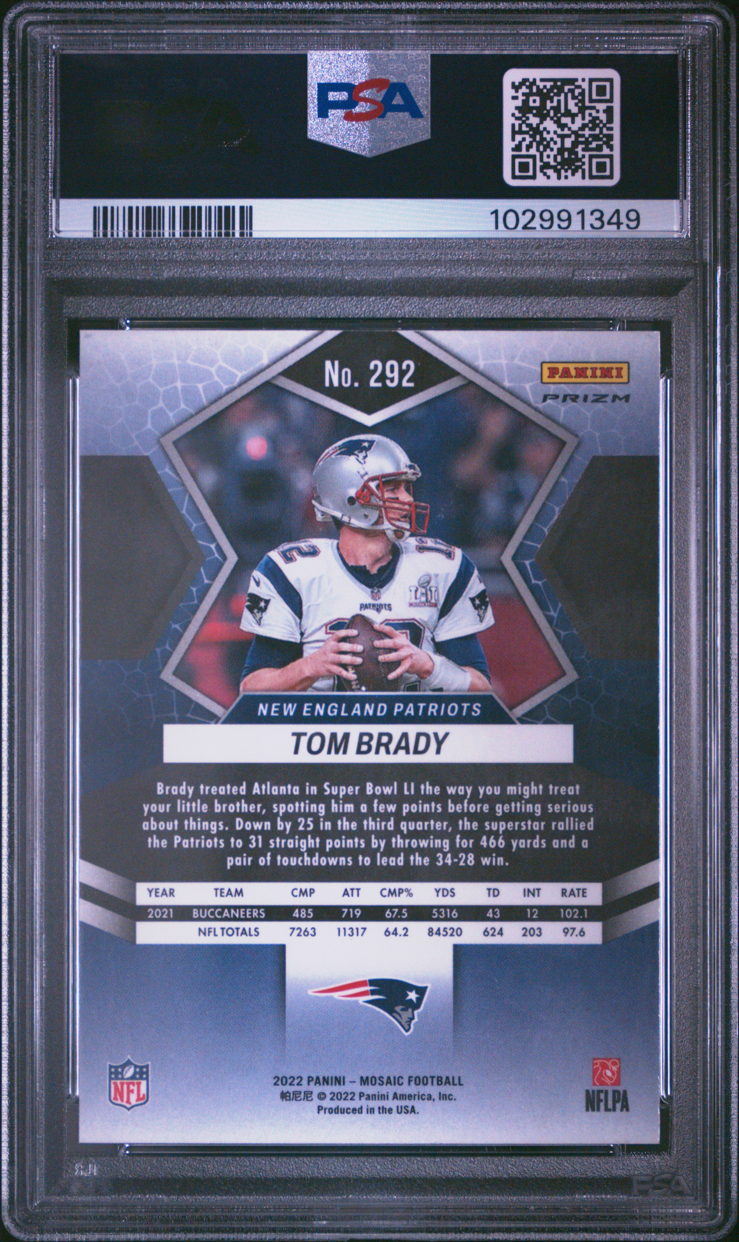 2022 Panini Mosaic Tom Brady #292 (Camo Pink) Mint 9 back