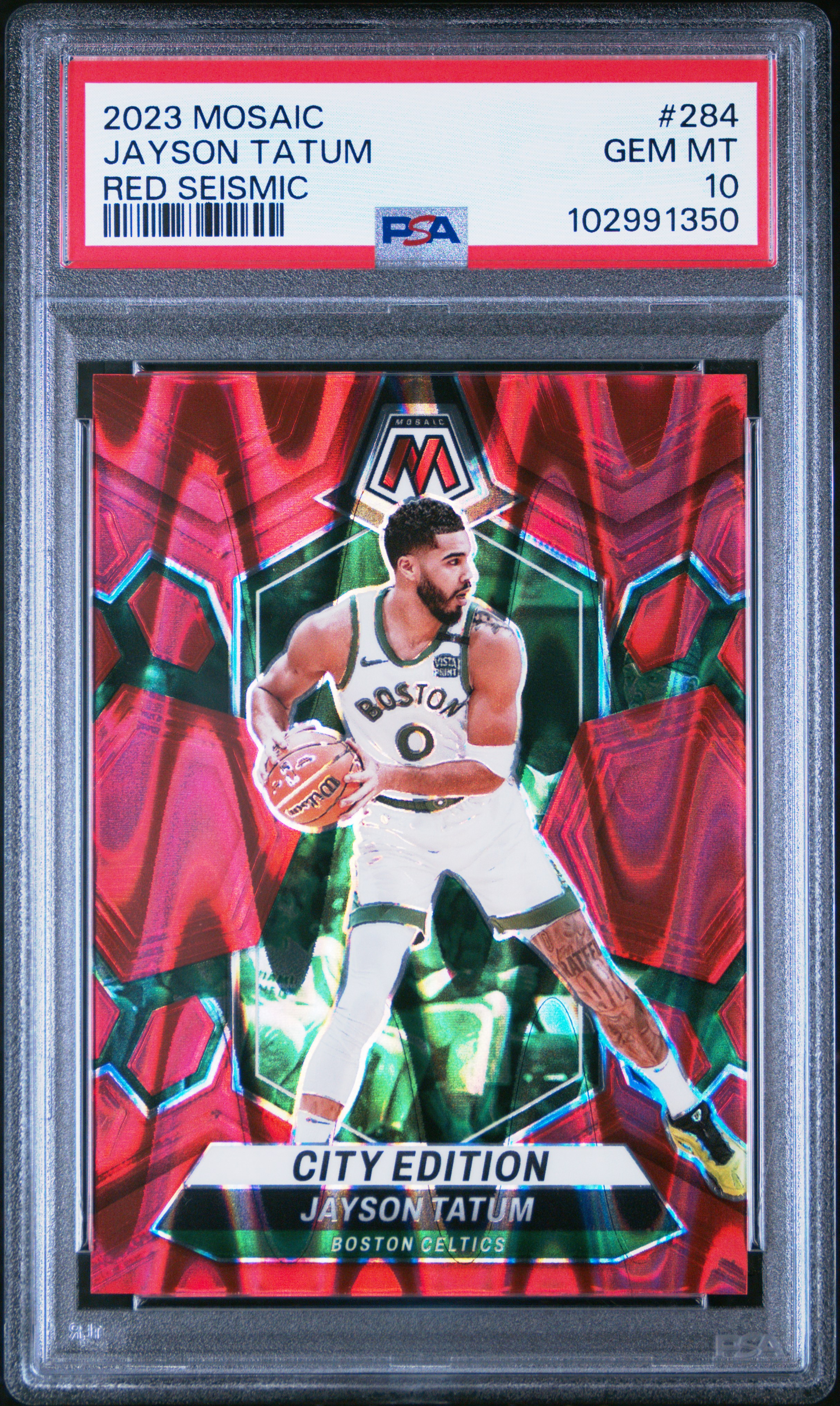 2023 Panini Mosaic Jayson Tatum #284 (Red Seismic) Gem Mt 10 front