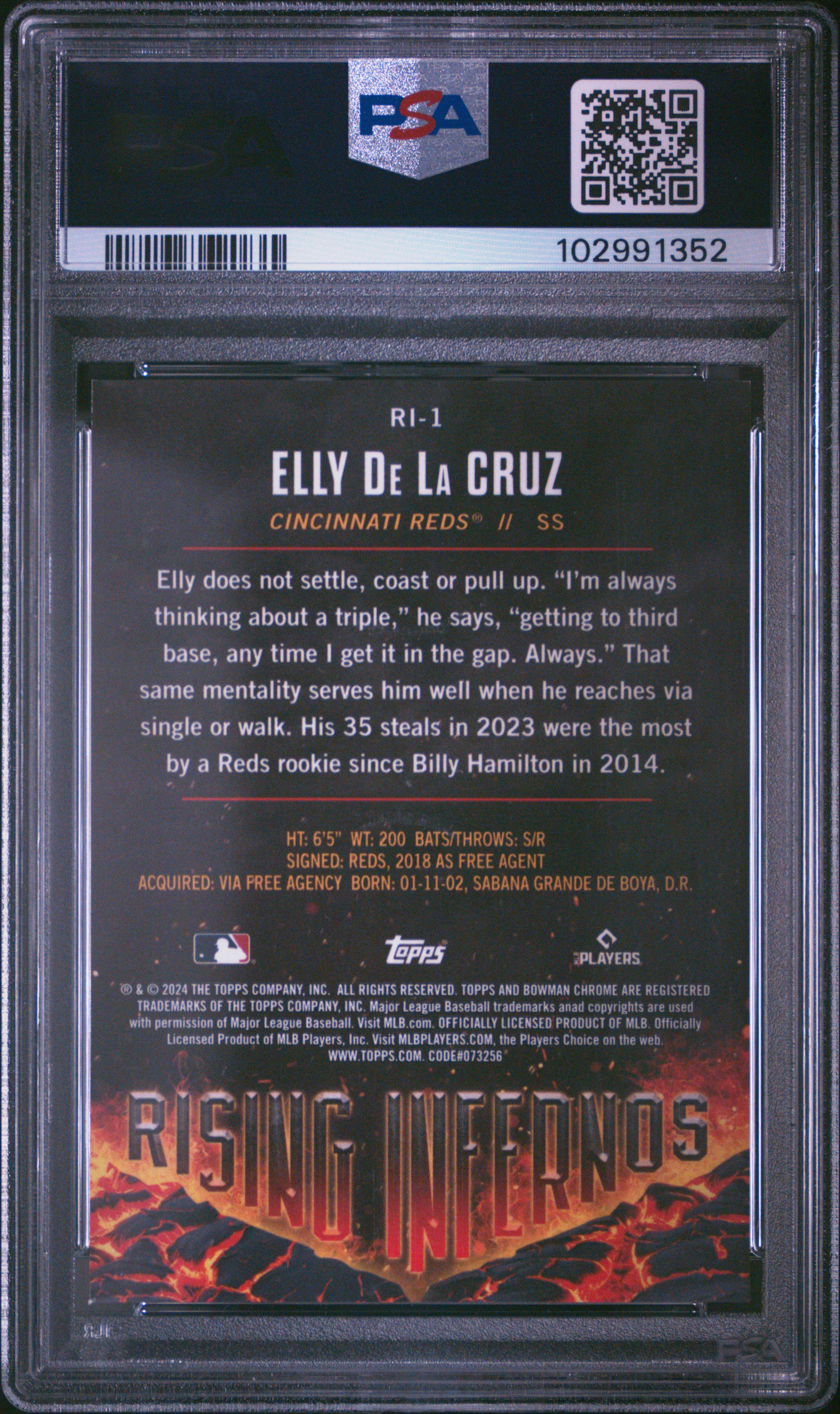 2024 Bowman Rising Infernos Elly De La Cruz #Ri1 (Rising Infernos-Gold) Mint 9 back