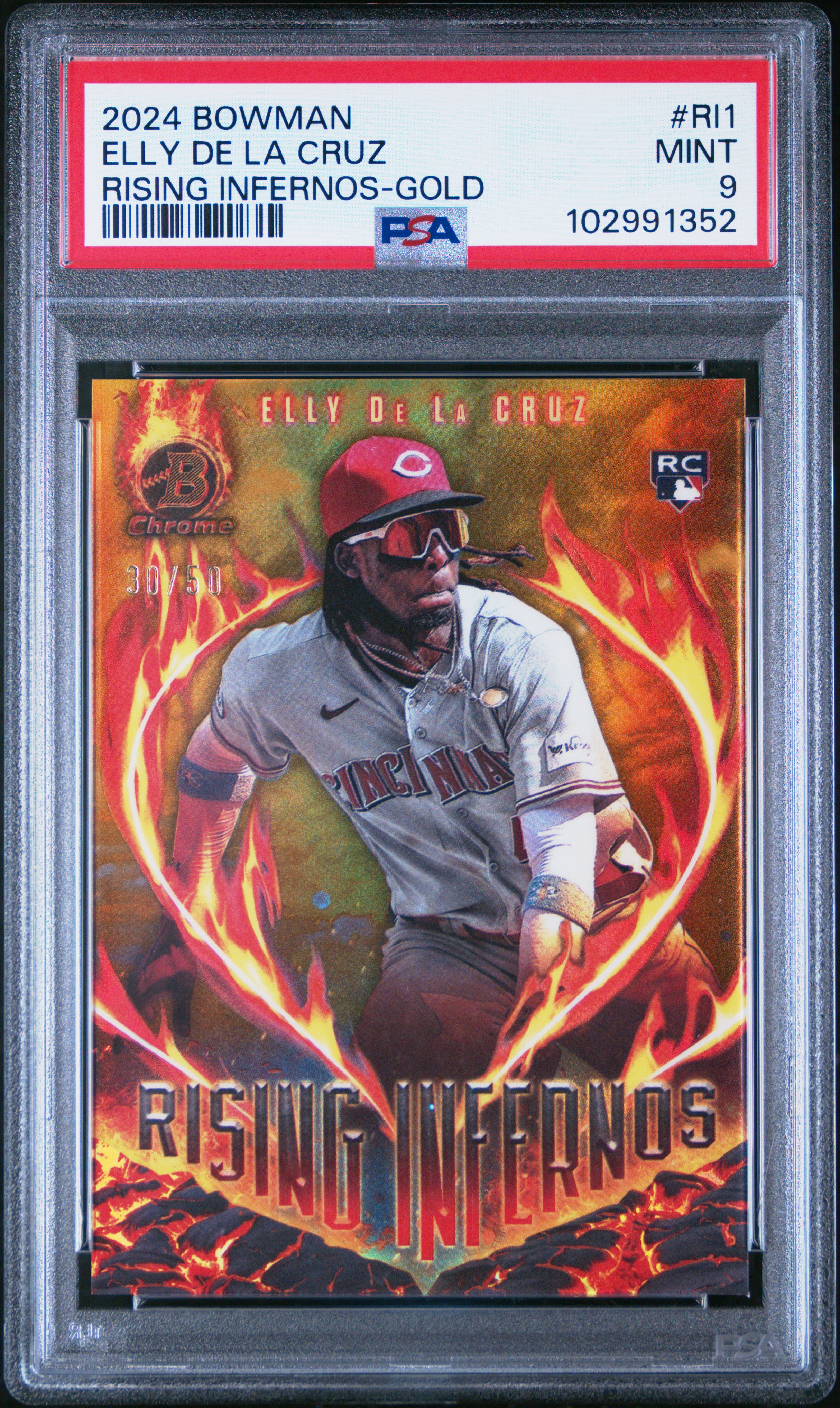 2024 Bowman Rising Infernos Elly De La Cruz #Ri1 (Rising Infernos-Gold) Mint 9 front