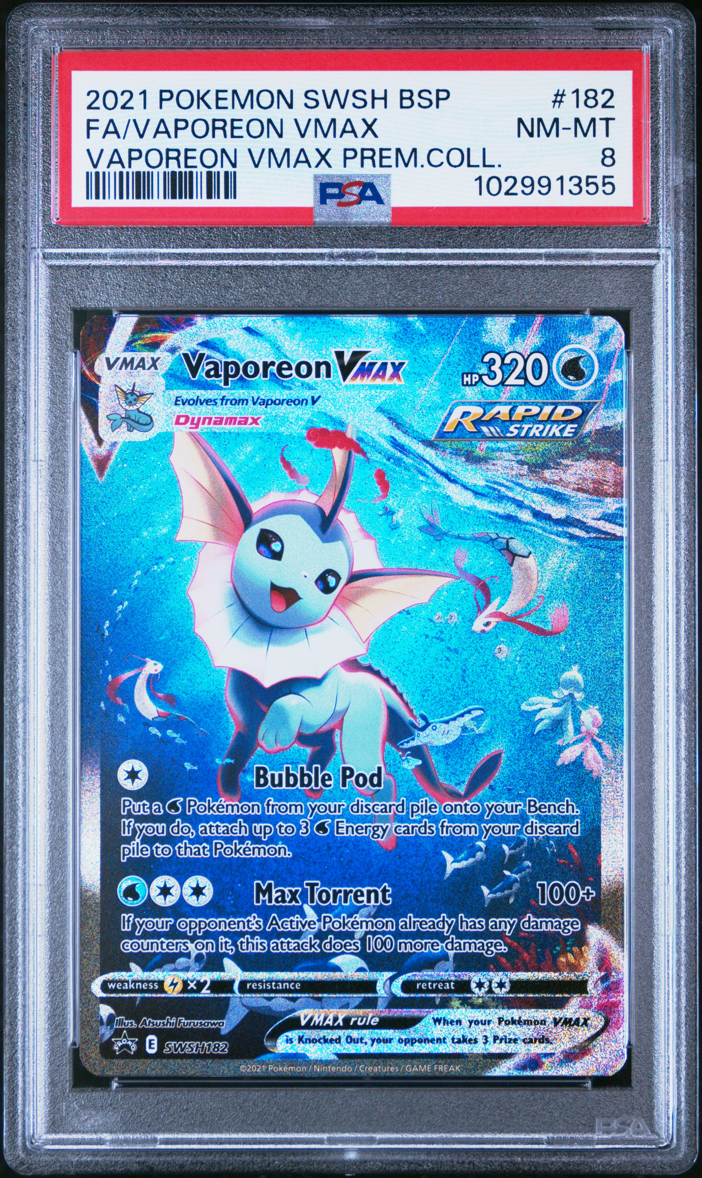 2021 Pokemon Swsh Black Star Promo Fa/Vaporeon Vmax #182 (Vaporeon Vmax Prem.coll.) Nm-Mt 8 front
