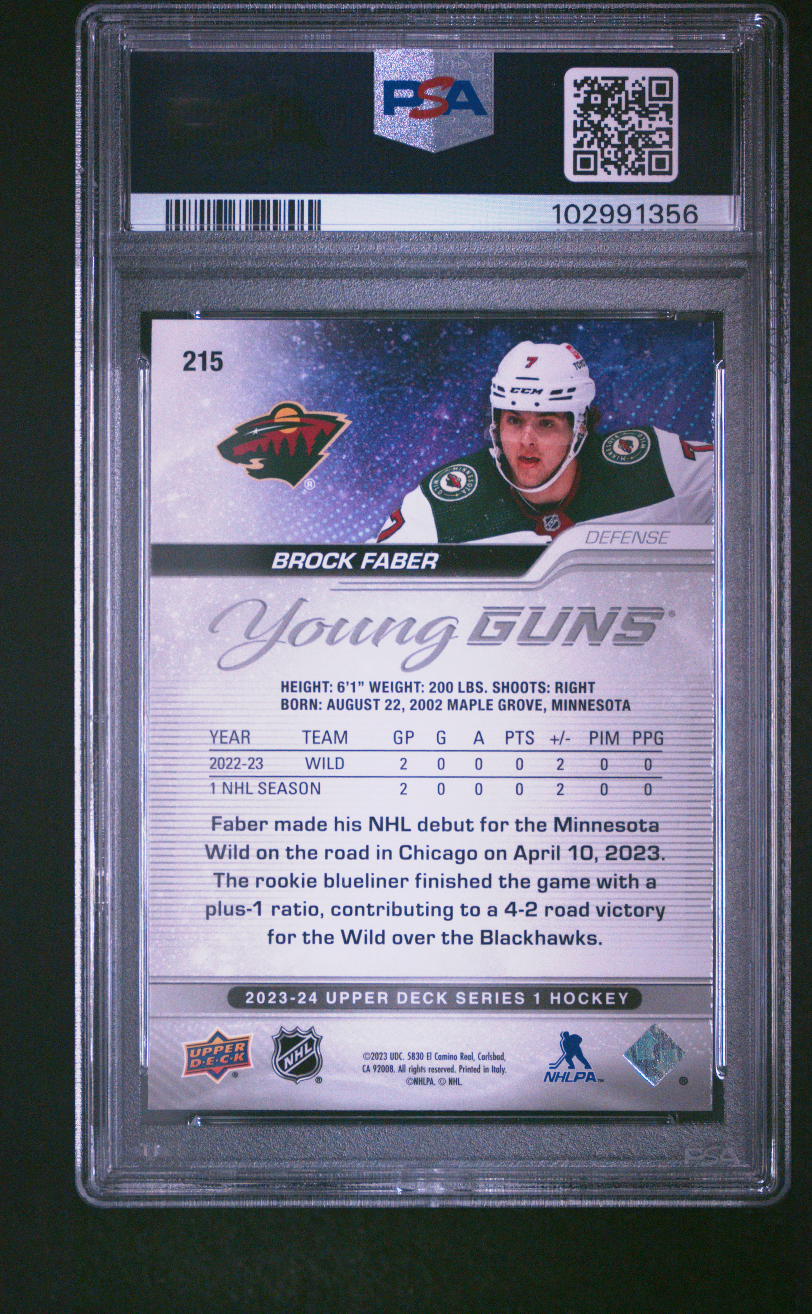 2023 Upper Deck Brock Faber #215 Mint 9 back