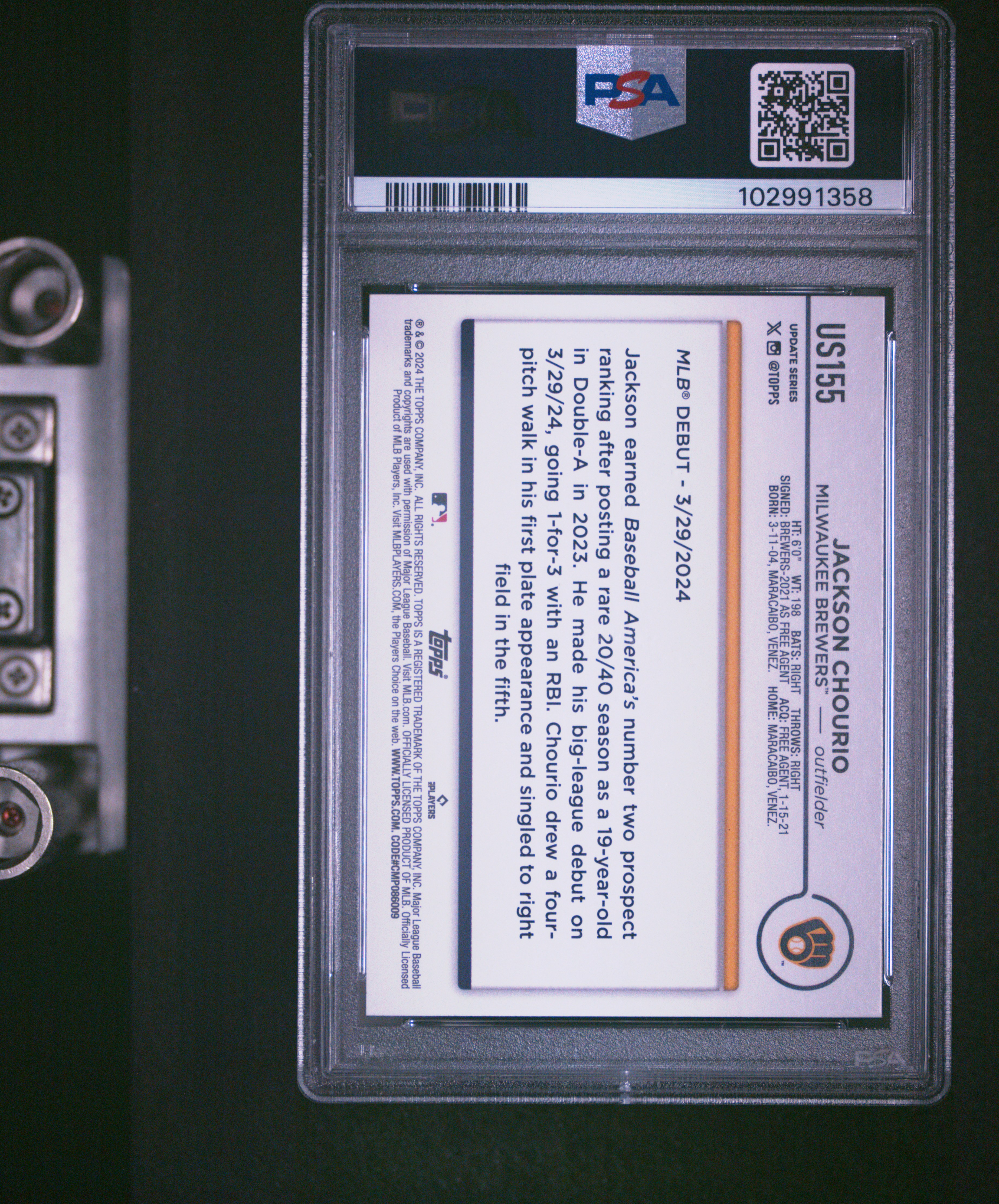 2024 Topps Update Jackson Chourio #Us155 Mint 9 back