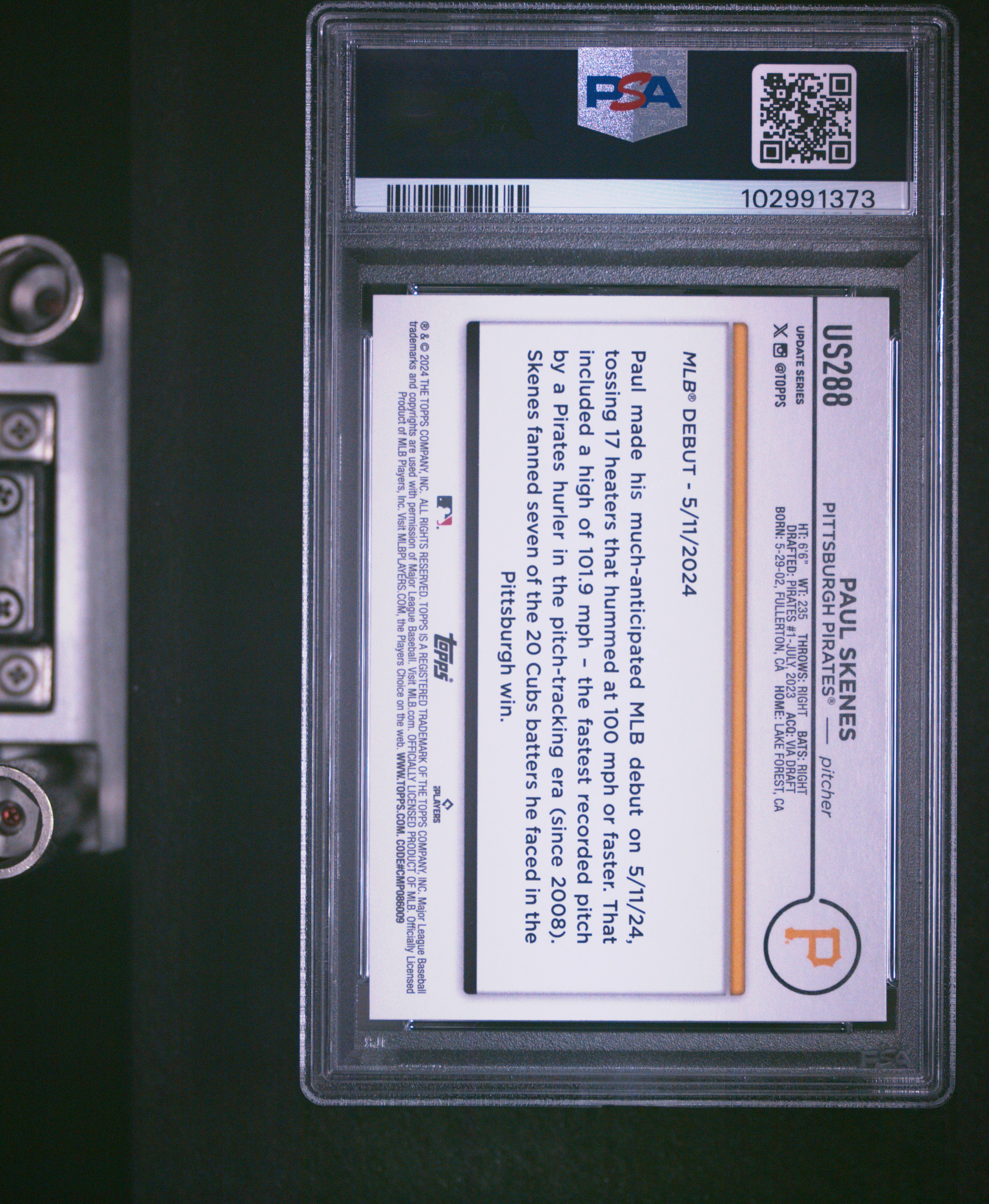 2024 Topps Update Paul Skenes #Us288 Gem Mt 10 back