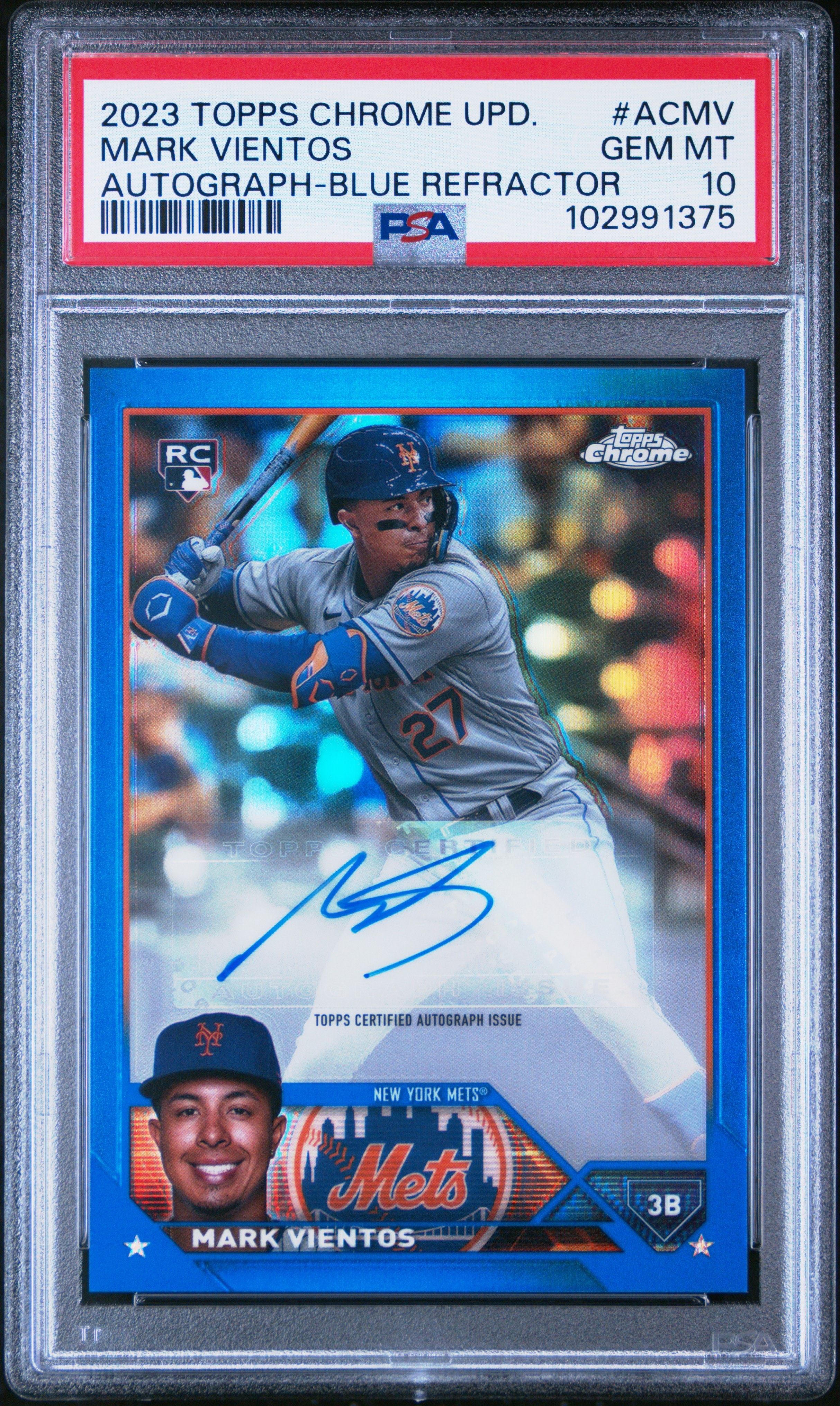 2023 Topps Chrome Update Autograph Mark Vientos #Acmv (Autograph-Blue Refractor) Gem Mt 10 front