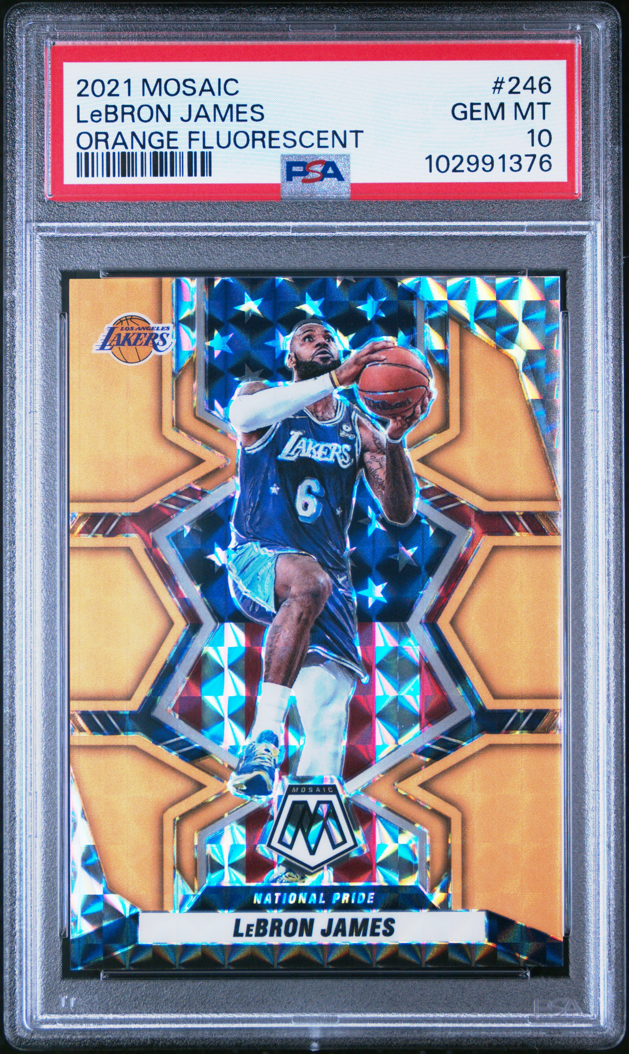 2021 Panini Mosaic Lebron James #246 (Orange Fluorescent) Gem Mt 10 front