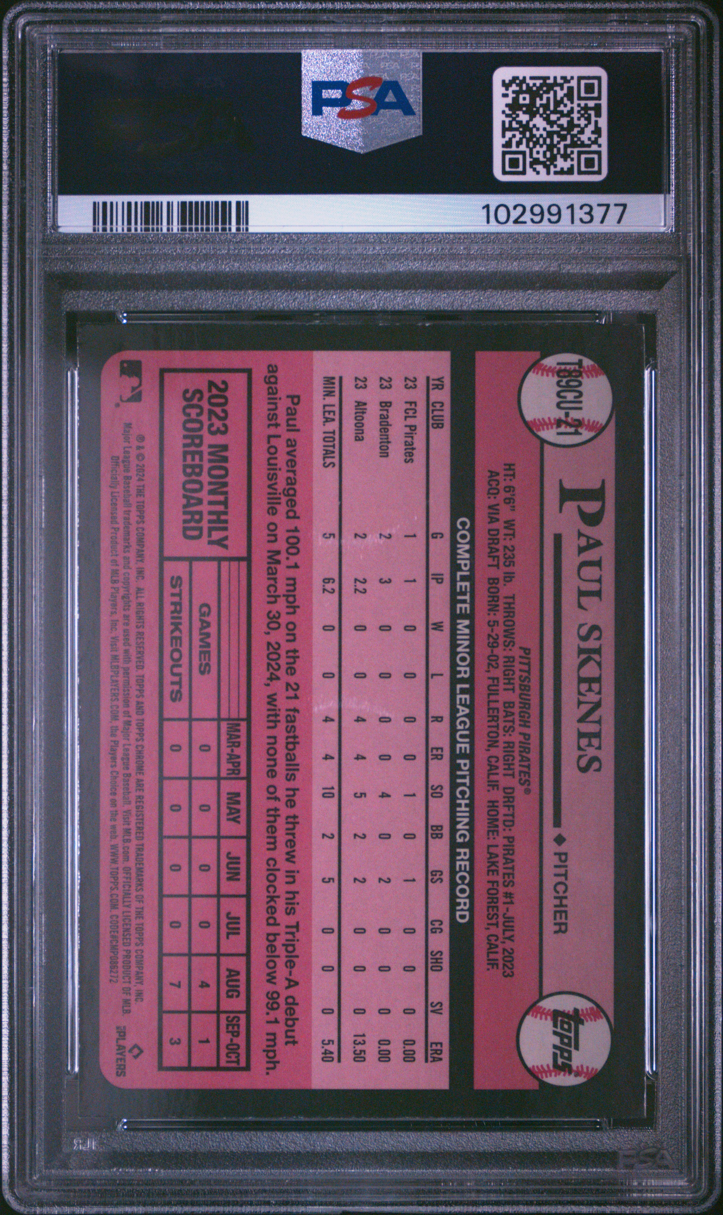 2024 Topps Silver Pack 1989 Chrome Promo Paul Skenes #21 (Update) Gem Mt 10 back