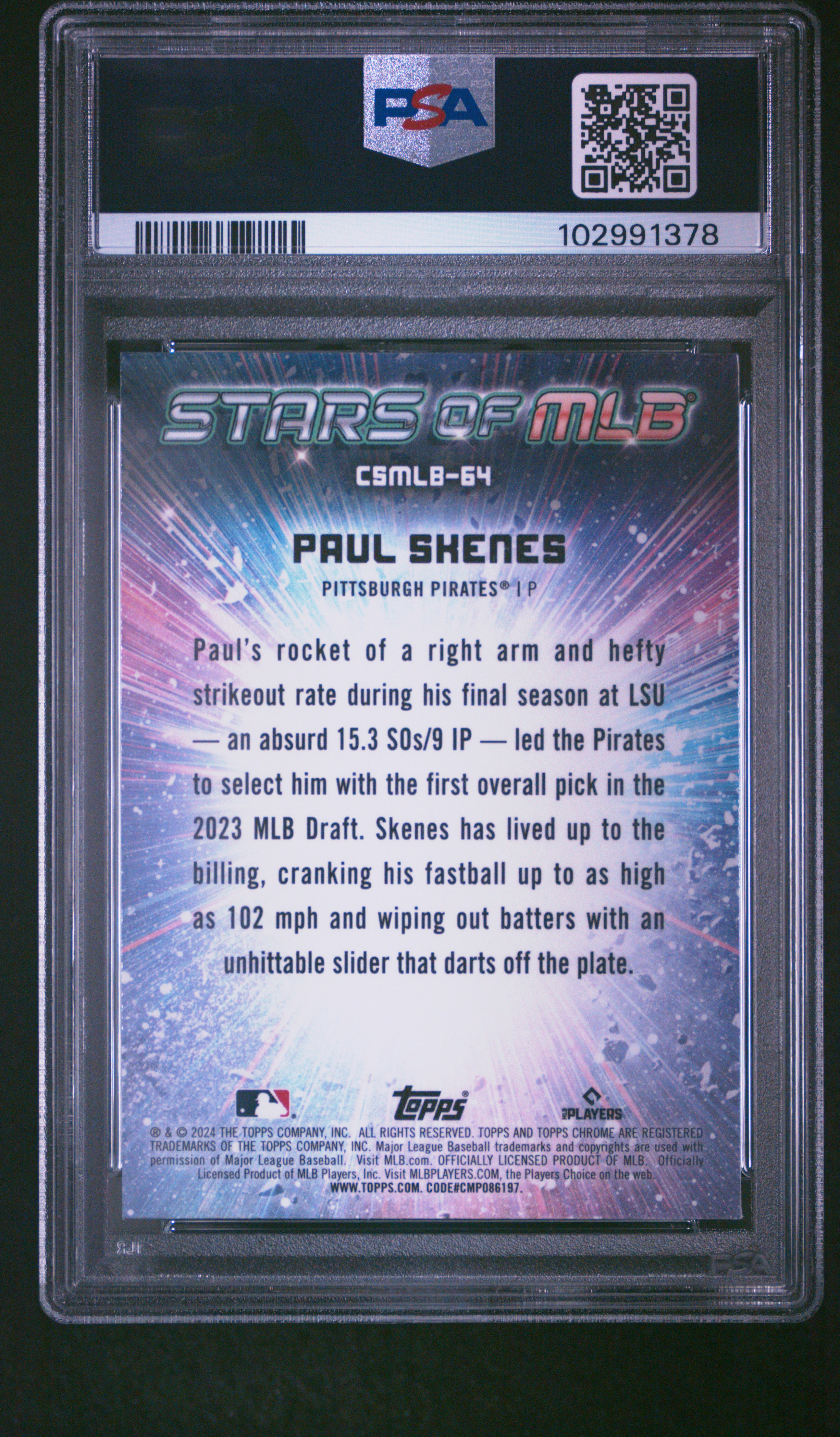 2024 Topps Stars Of Mlb Chrome Paul Skenes #Csmlb64 (Update) Gem Mt 10 back