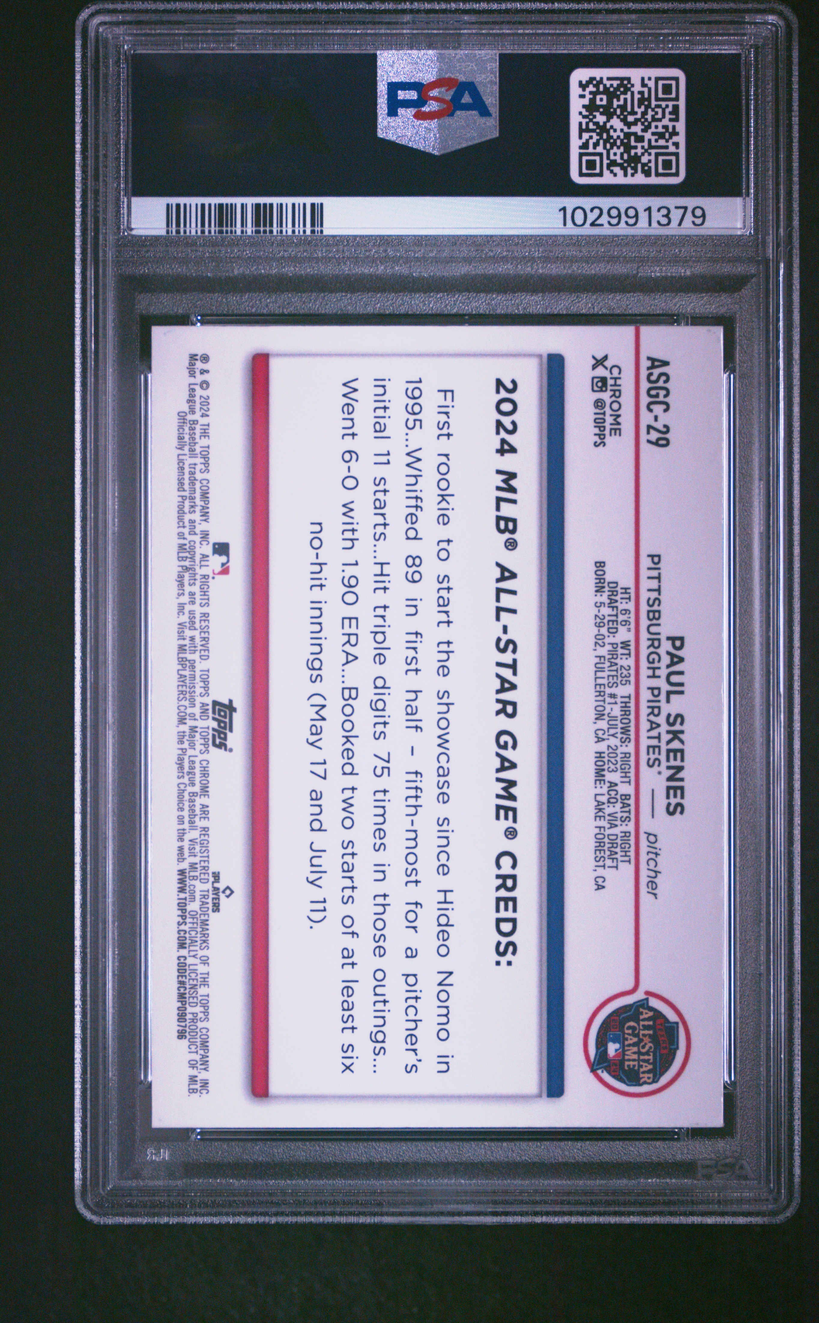 2024 Topps Chrome Update 2024 All-Star Game Chrome Paul Skenes #29 Mint 9 back