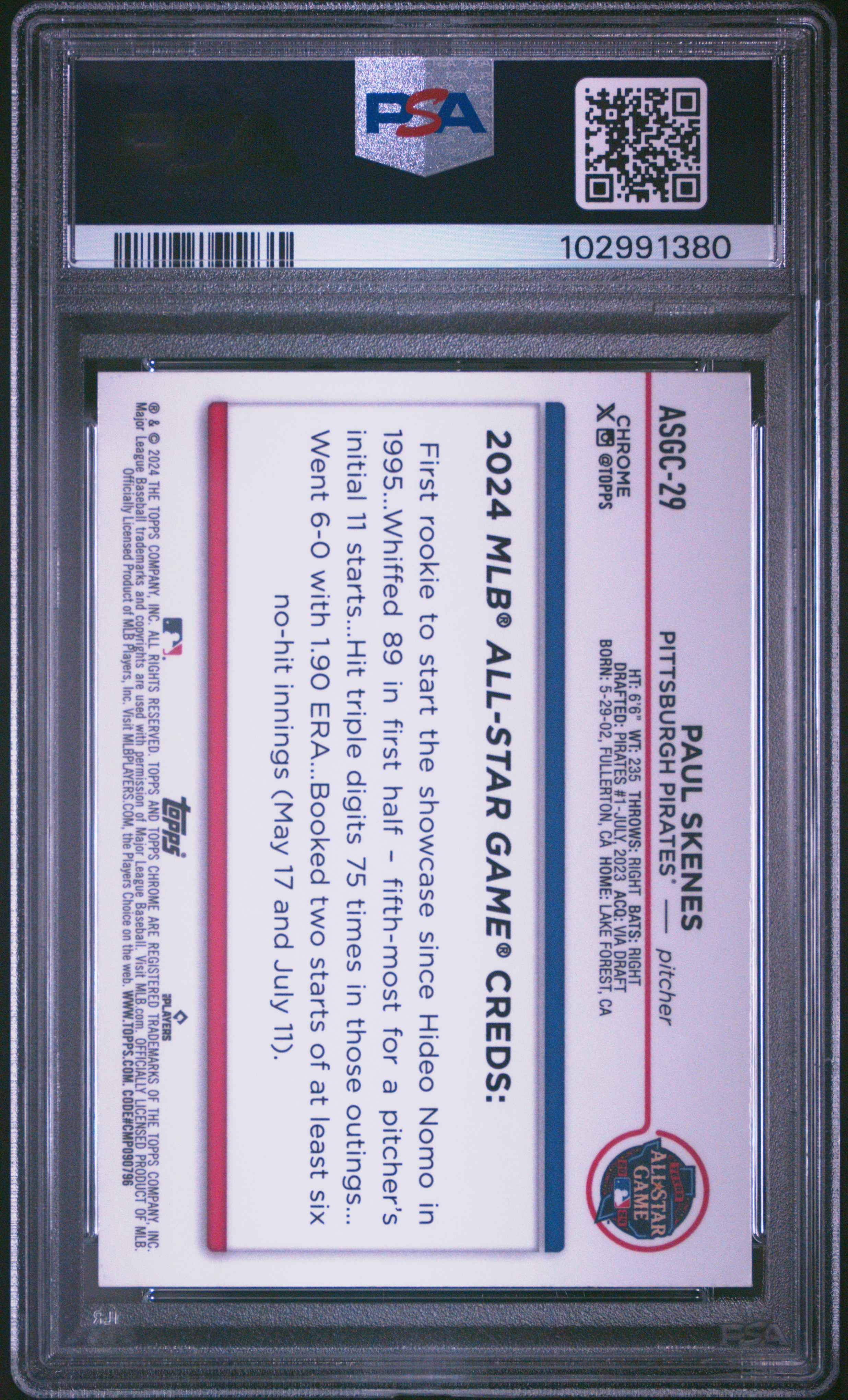 2024 Topps Chrome Update 2024 All-Star Game Chrome Paul Skenes #29 Mint 9 back