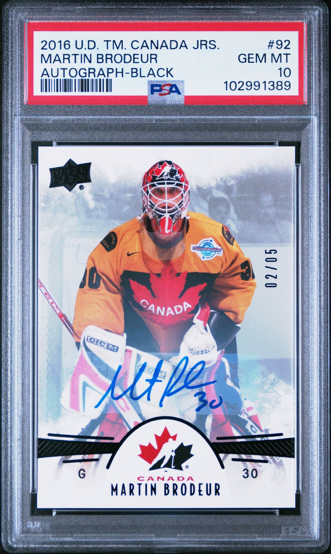 2016 Upper Deck Team Canada Juniors Martin Brodeur #92 (Autograph-Black) Gem Mt 10 front