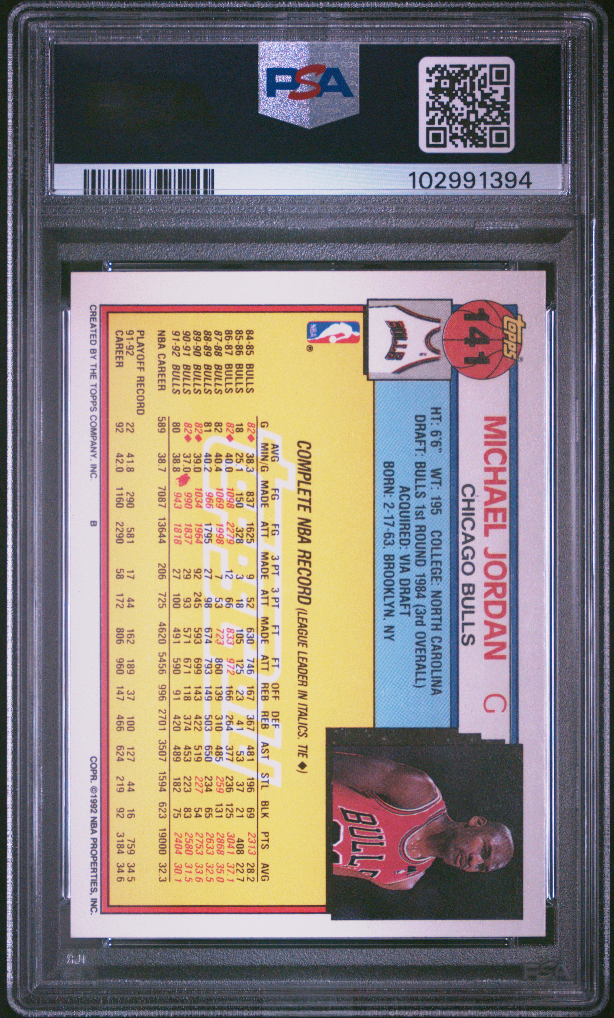 1992 Topps Gold Michael Jordan #141 Mint 9 back