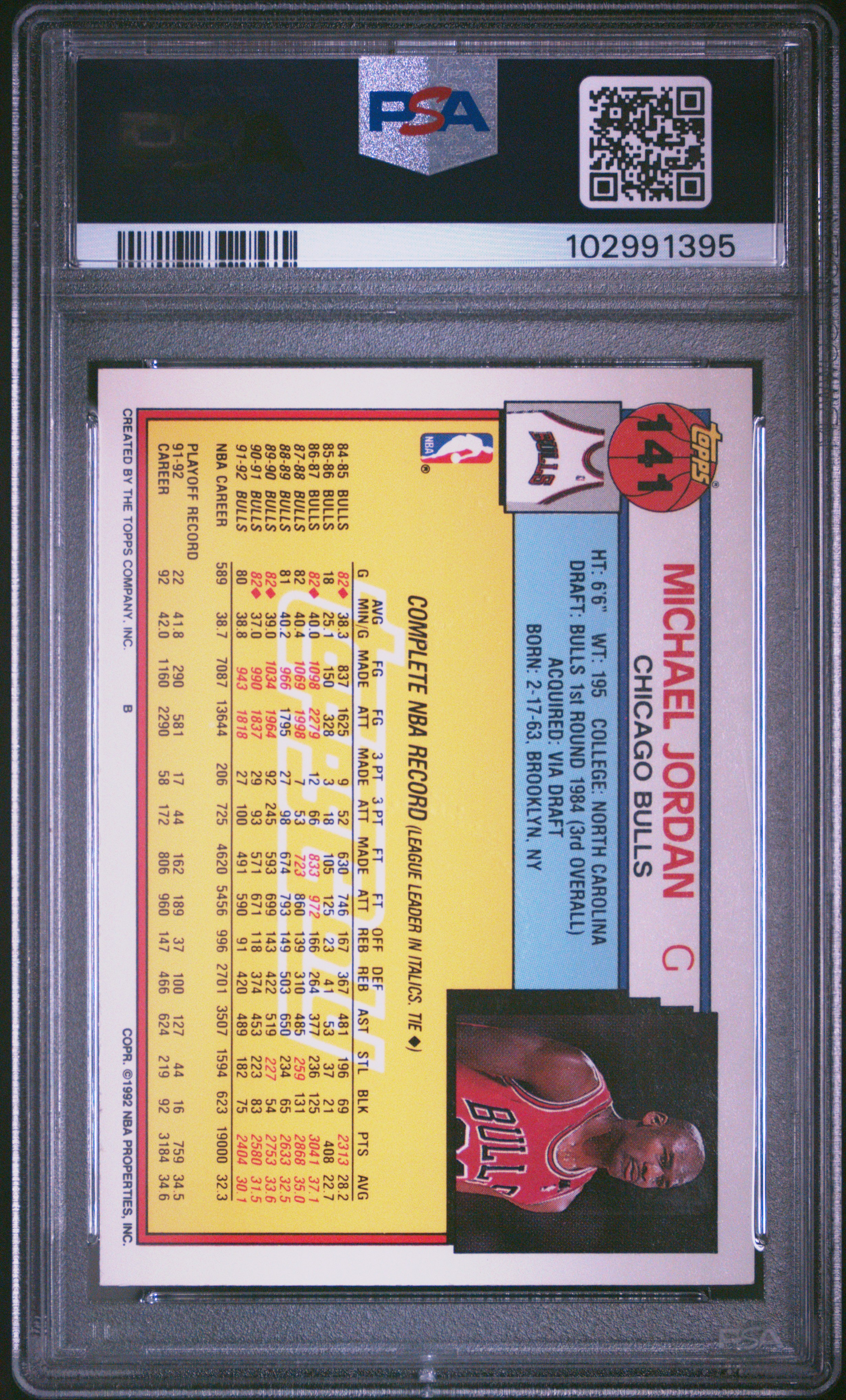 1992 Topps Gold Michael Jordan #141 Gem Mt 10 back