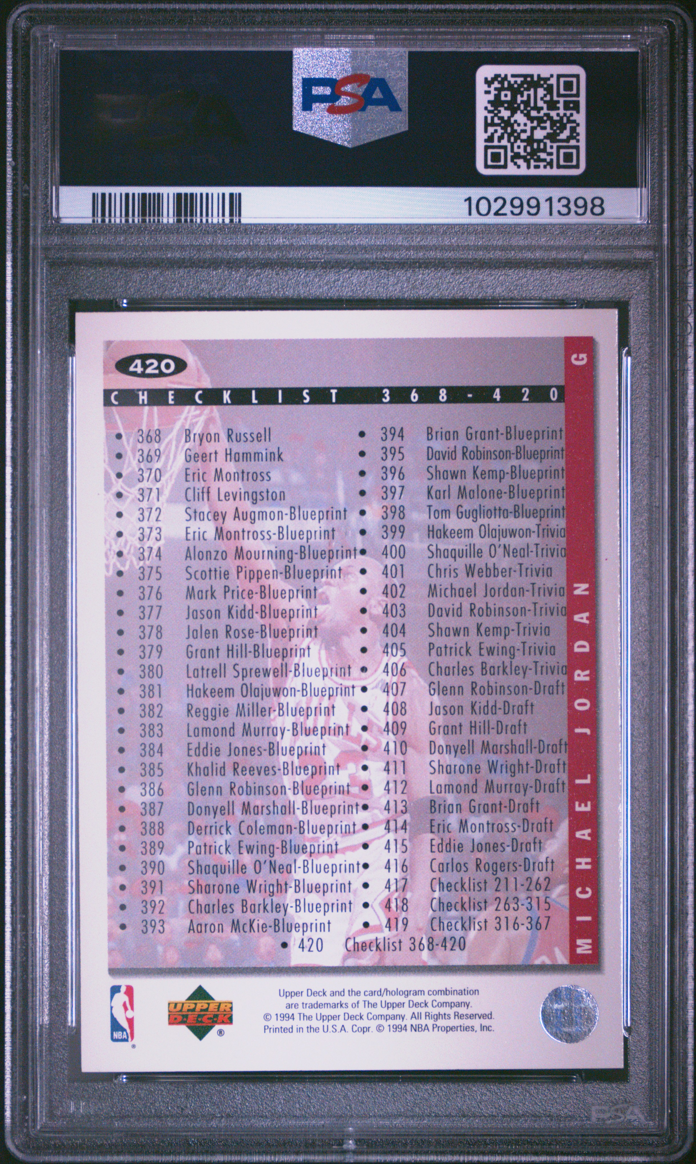 1994 Collector's Choice Michael Jordan #420 (Checklist-Silver Signature) Nm-Mt 8 back