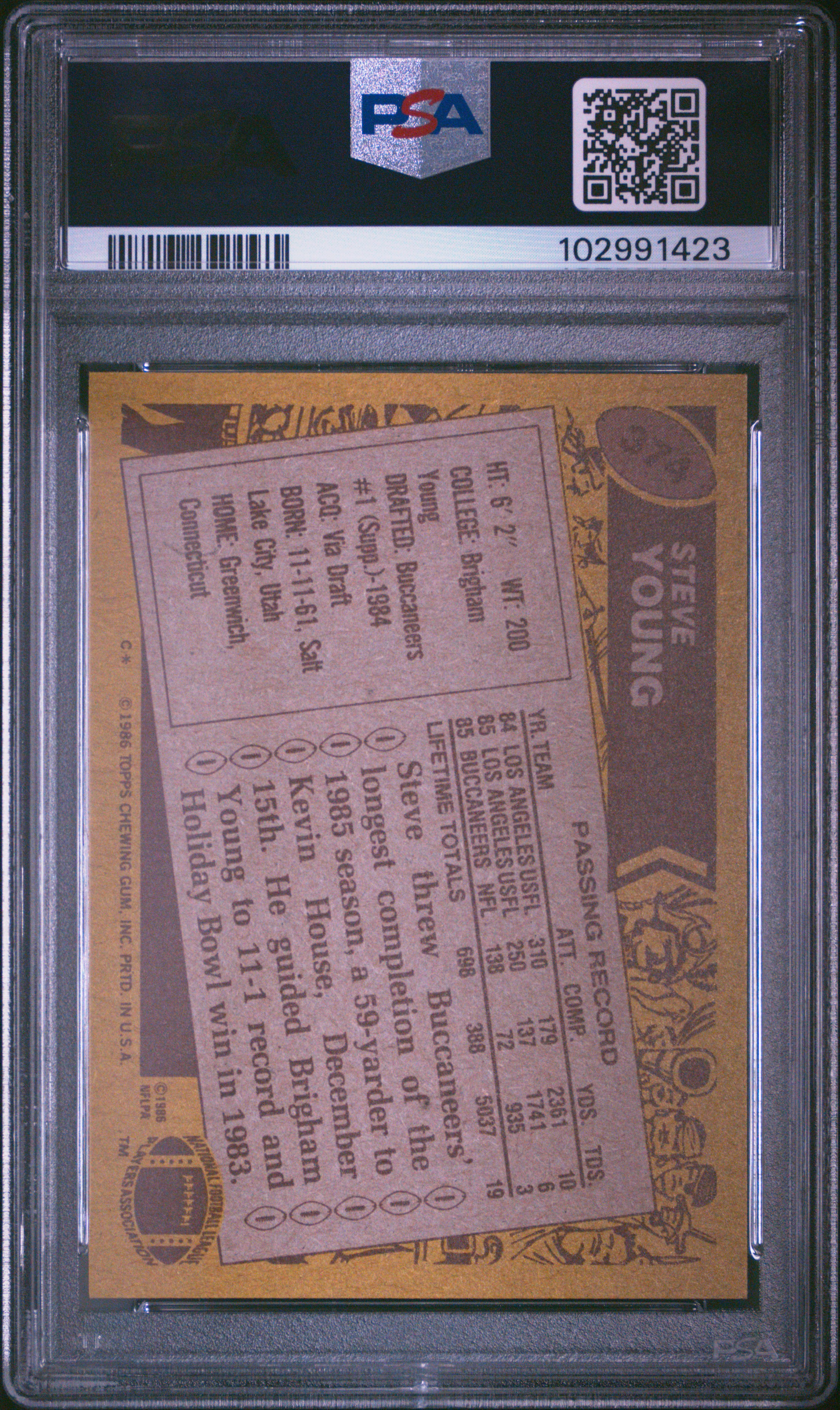 1986 Topps Steve Young #374 Ex-Mt 6 back