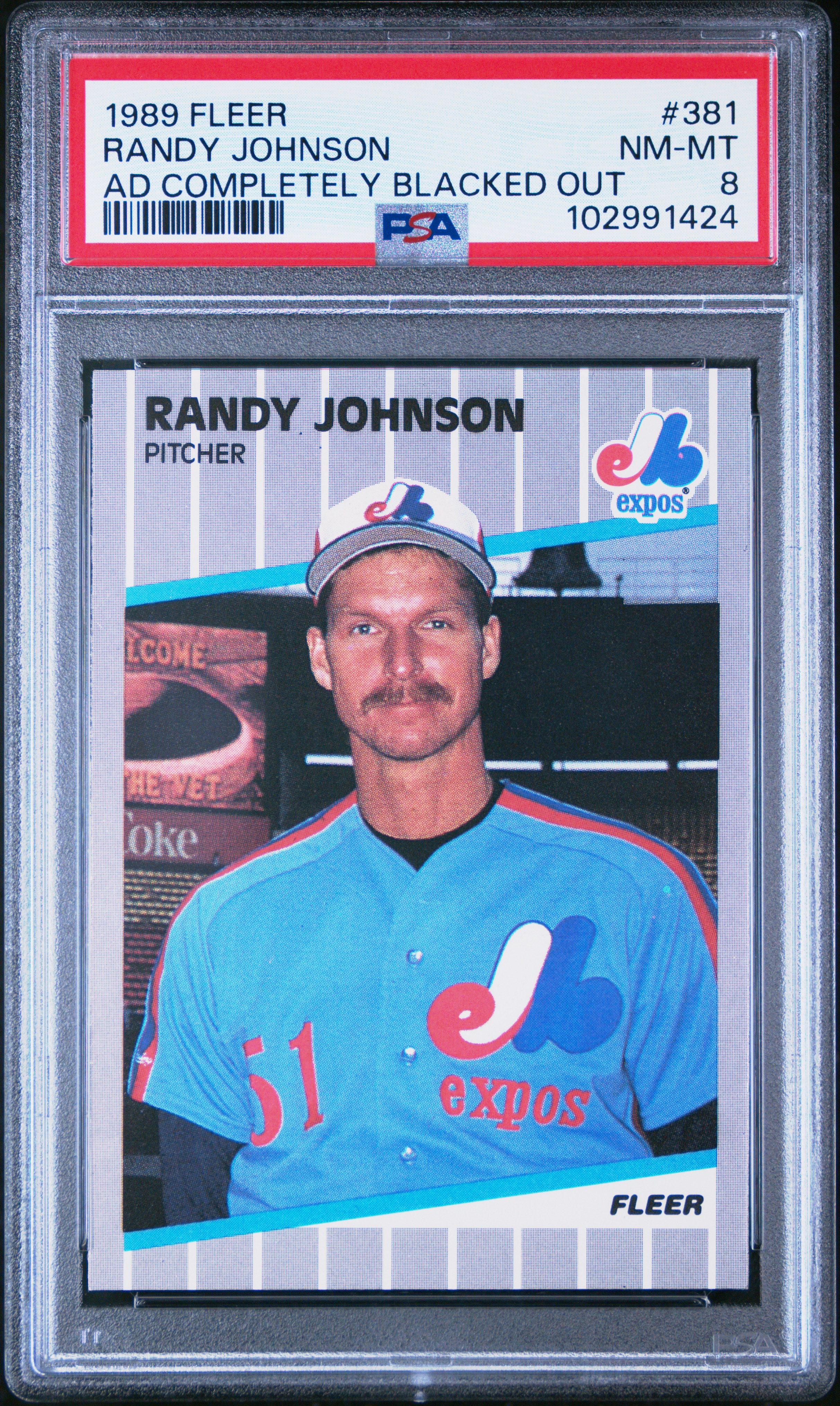 1989 Fleer Randy Johnson #381 (Ad Completely Blacked Out) Nm-Mt 8 front