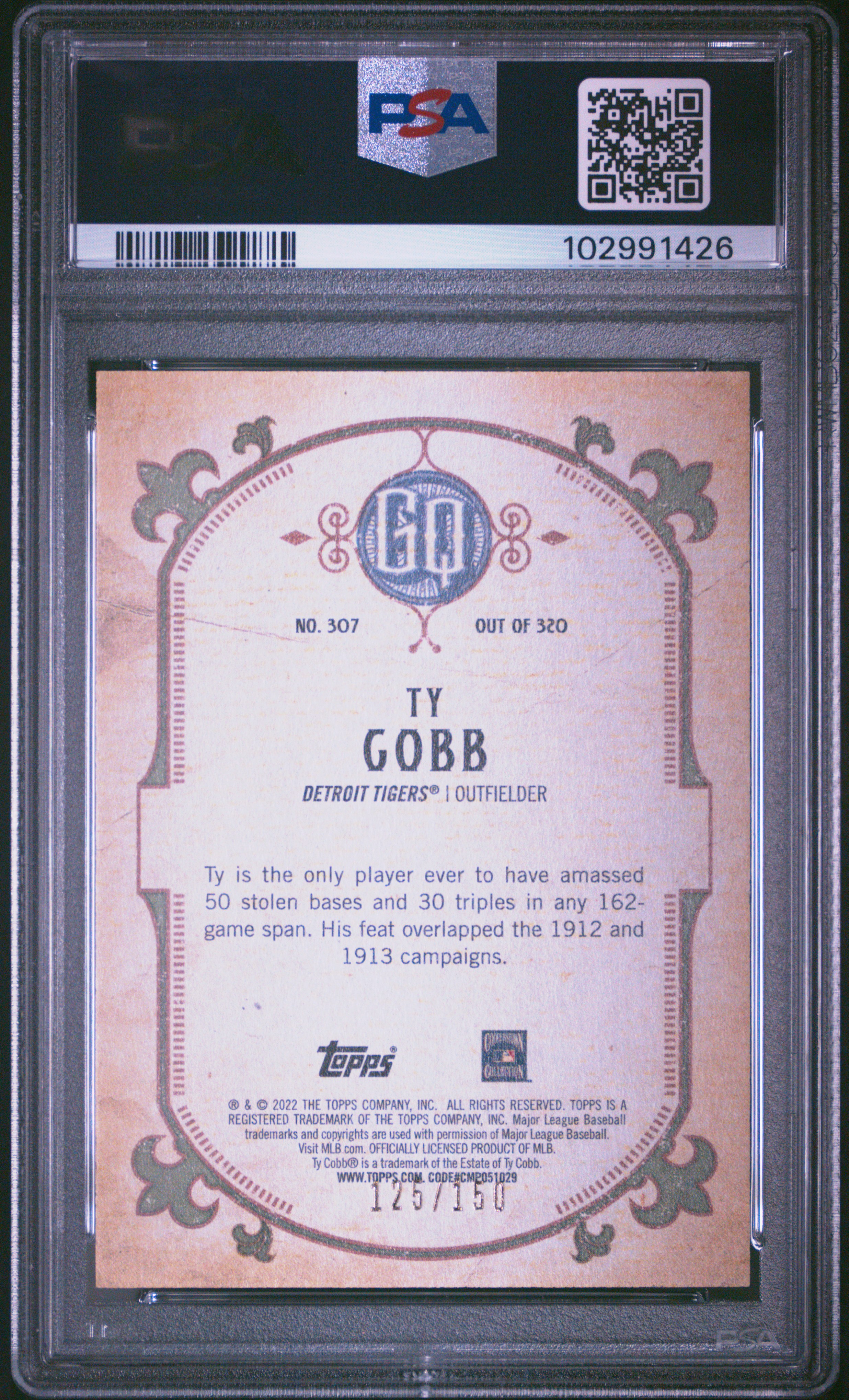 2022 Topps Gypsy Queen Ty Cobb #307 (Sp-Blue) Mint 9 back