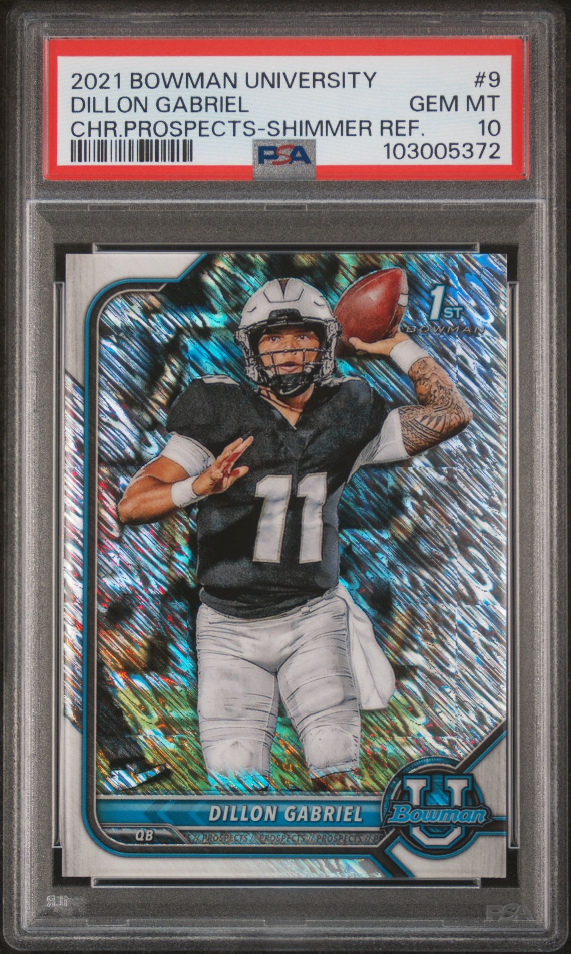 2021 Bowman University Chrome Prospects Dillon Gabriel #9 (Chr.prospects-Shimmer Ref.) Gem Mt 10 front