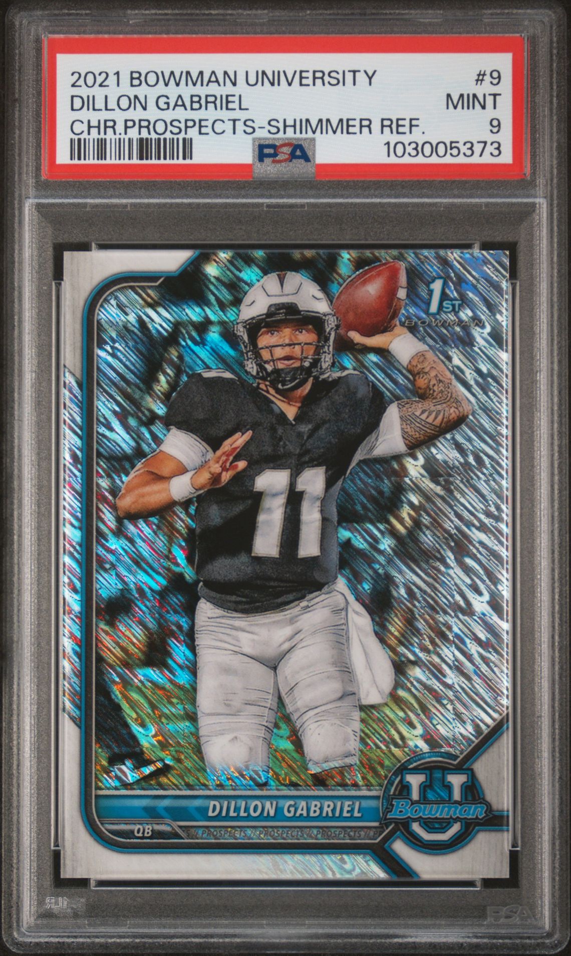 2021 Bowman University Chrome Prospects Dillon Gabriel #9 (Chr.prospects-Shimmer Ref.) Mint 9 front