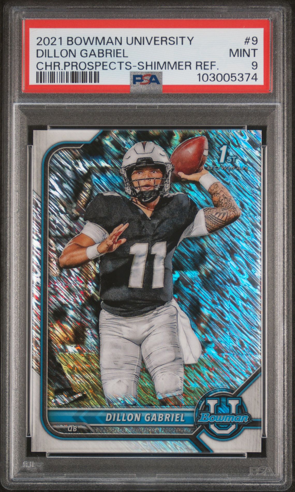 2021 Bowman University Chrome Prospects Dillon Gabriel #9 (Chr.prospects-Shimmer Ref.) Mint 9 front