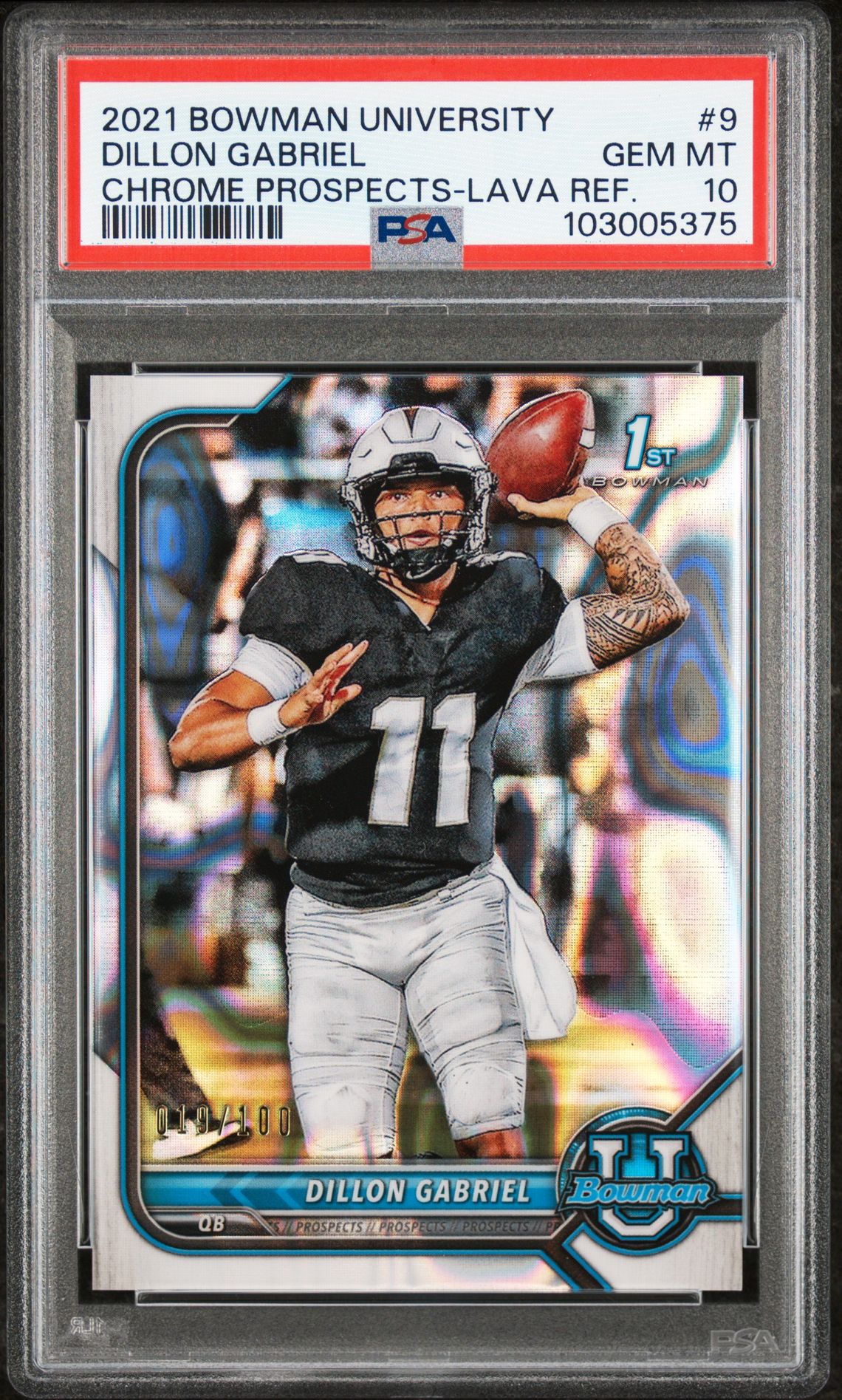 2021 Bowman University Chrome Prospects Dillon Gabriel #9 (Chrome Prospects-Lava Ref.) Gem Mt 10 front