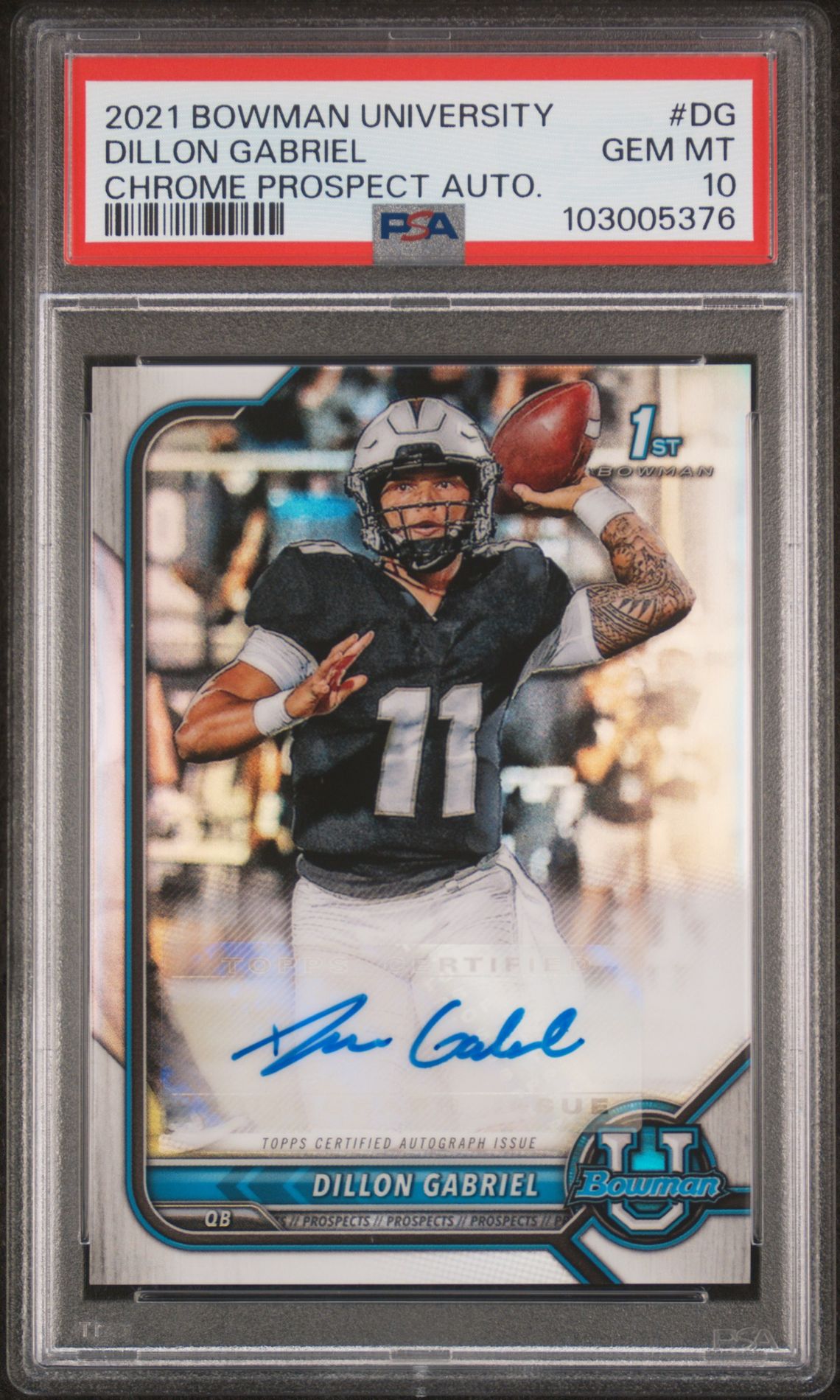 2021 Bowman University Chrome Prospect Autographs Dillon Gabriel #Dg (Chrome Prospect Auto.) Gem Mt 10 front