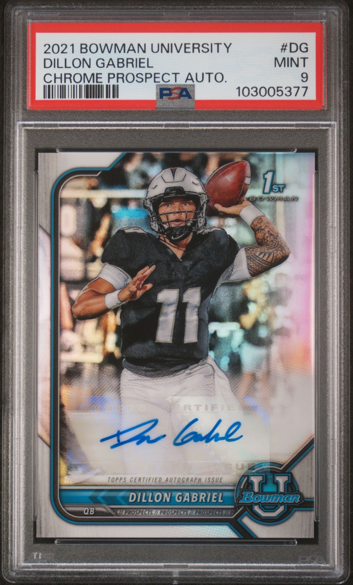 2021 Bowman University Chrome Prospect Autographs Dillon Gabriel #Dg (Chrome Prospect Auto.) Mint 9 front