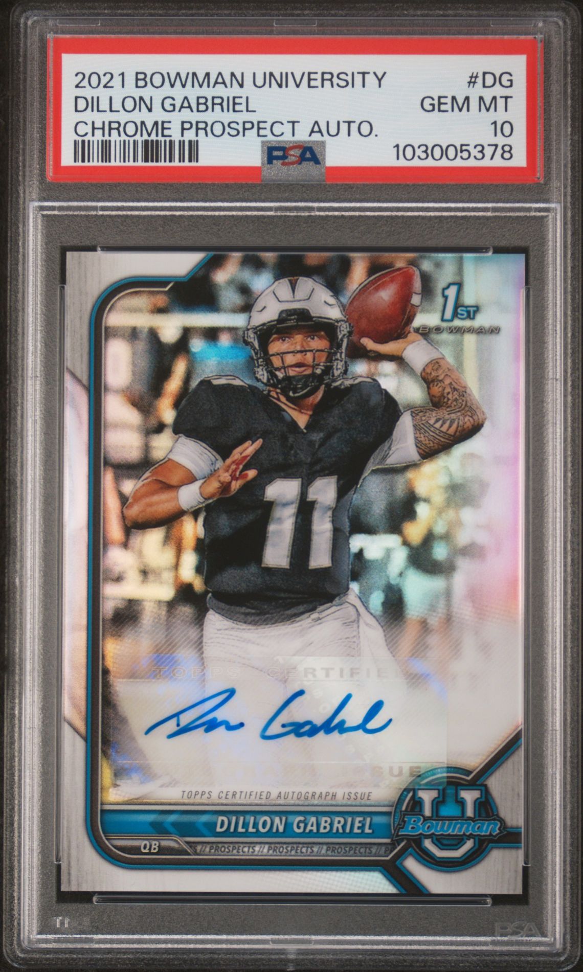 2021 Bowman University Chrome Prospect Autographs Dillon Gabriel #Dg (Chrome Prospect Auto.) Gem Mt 10 front