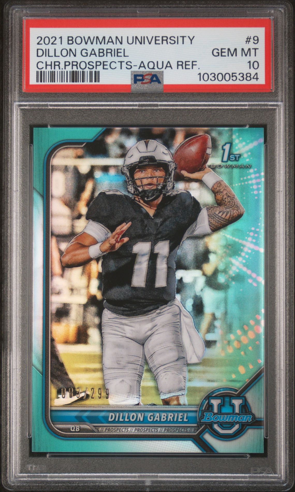 2021 Bowman University Chrome Prospects Dillon Gabriel #9 (Chr.prospects-Aqua Ref.) Gem Mt 10 front