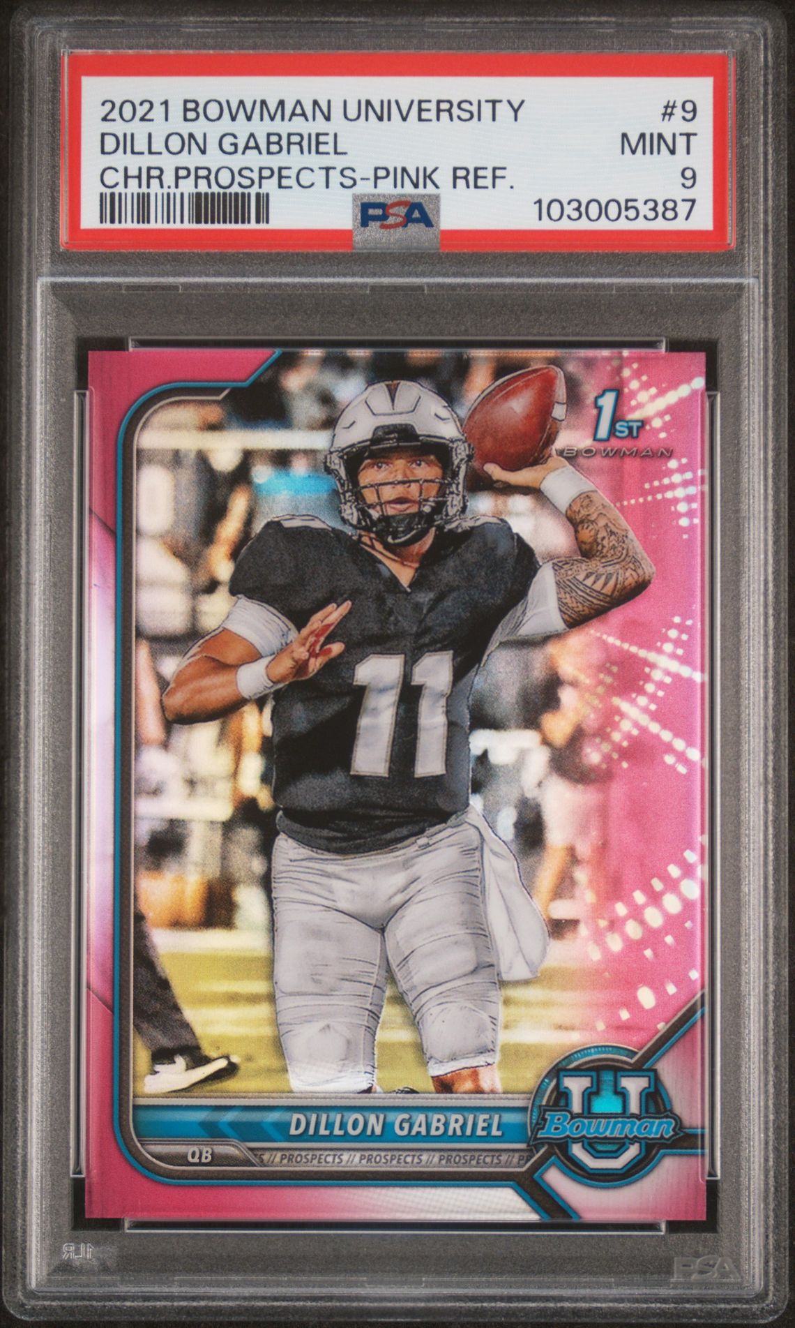 2021 Bowman University Chrome Prospects Dillon Gabriel #9 (Chr.prospects-Pink Ref.) Mint 9 front