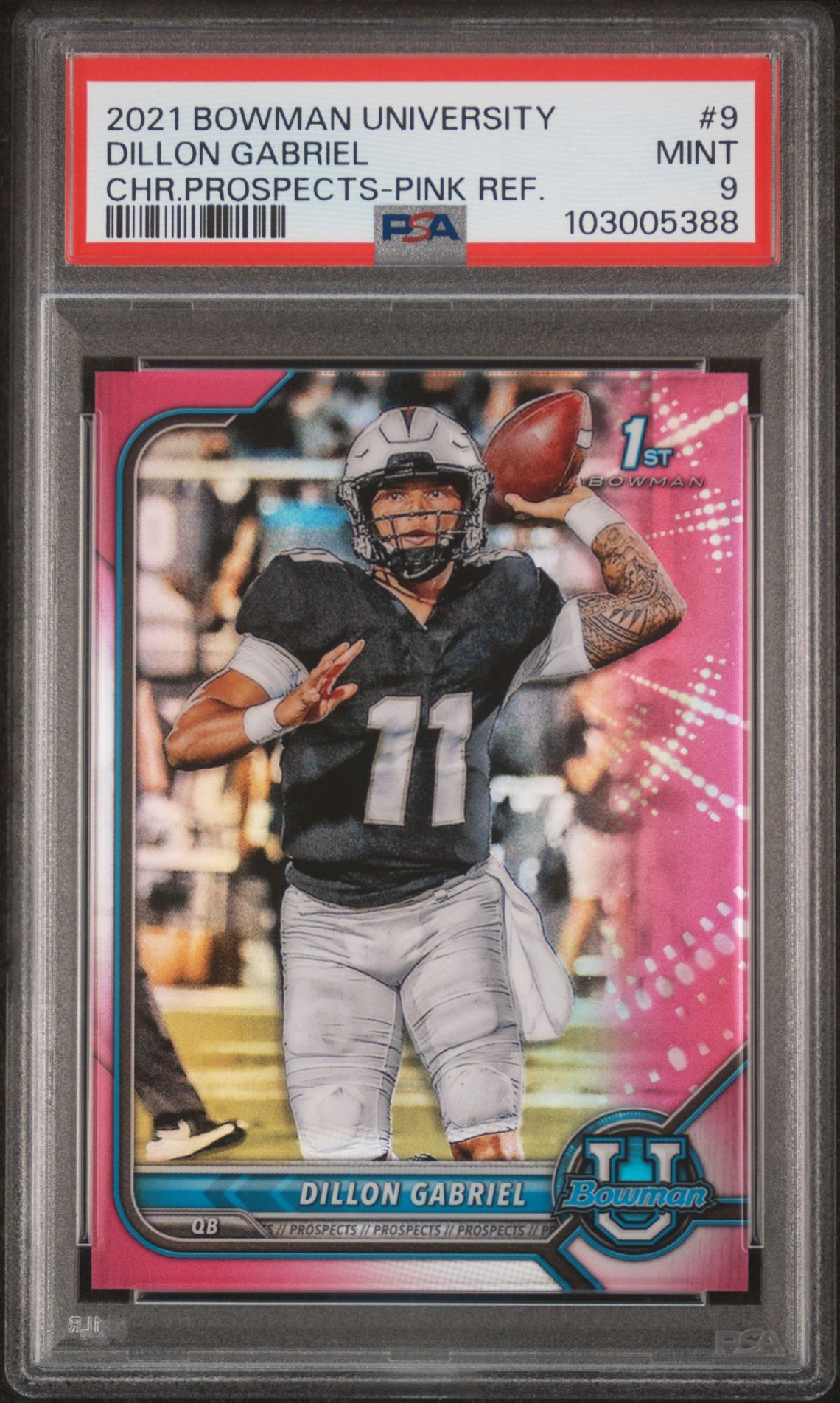 2021 Bowman University Chrome Prospects Dillon Gabriel #9 (Chr.prospects-Pink Ref.) Mint 9 front