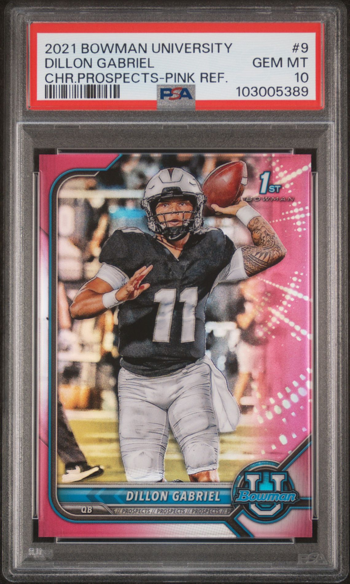 2021 Bowman University Chrome Prospects Dillon Gabriel #9 (Chr.prospects-Pink Ref.) Gem Mt 10 front